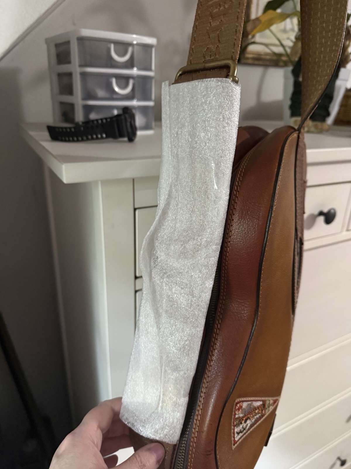 PRATESI Made In Italy Leather Guitar Crossbody Bag NEW