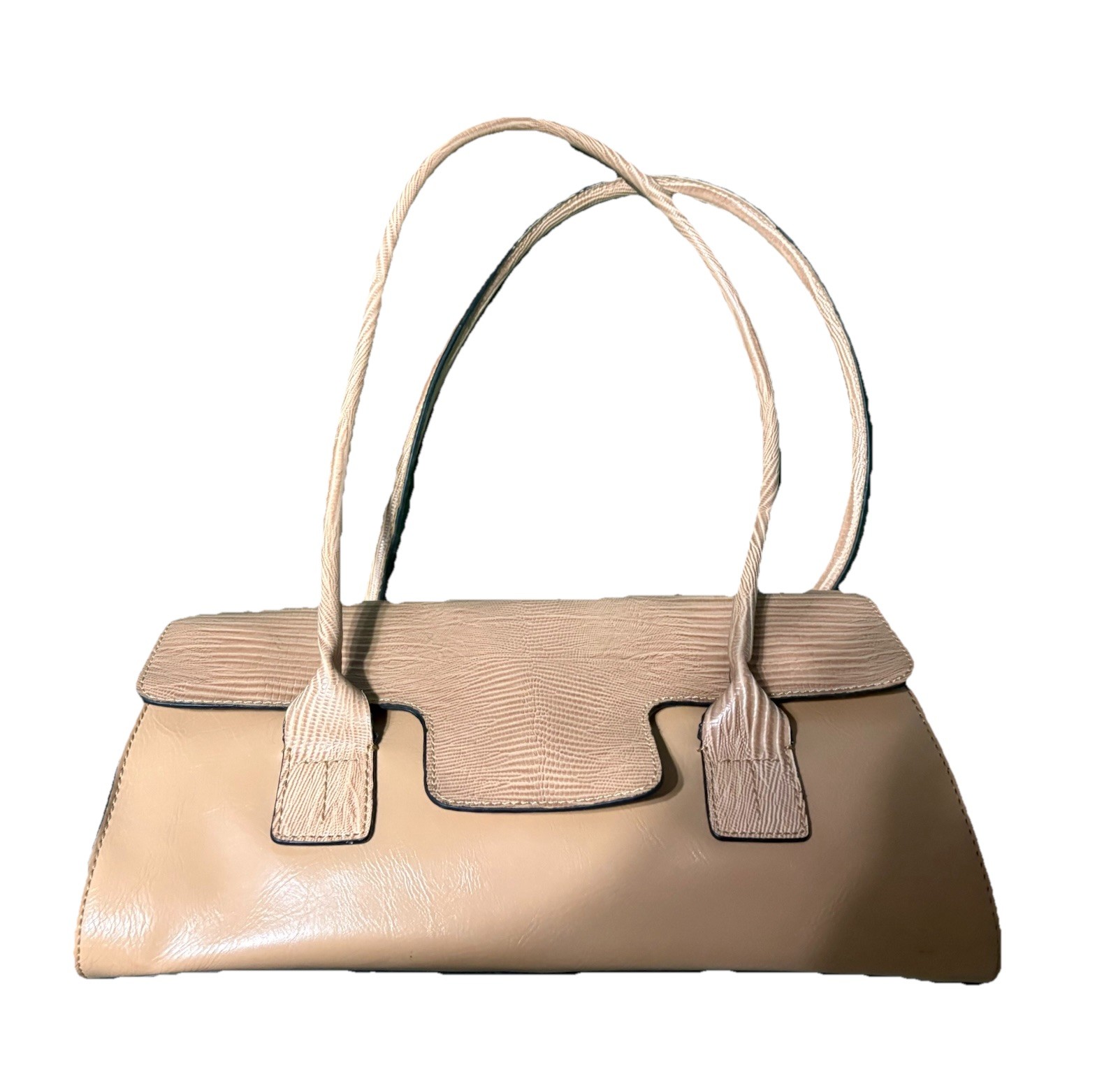 Tommy Hilfiger Beige Satchel Top Handle Bag Logo Accent Magnetic Closure