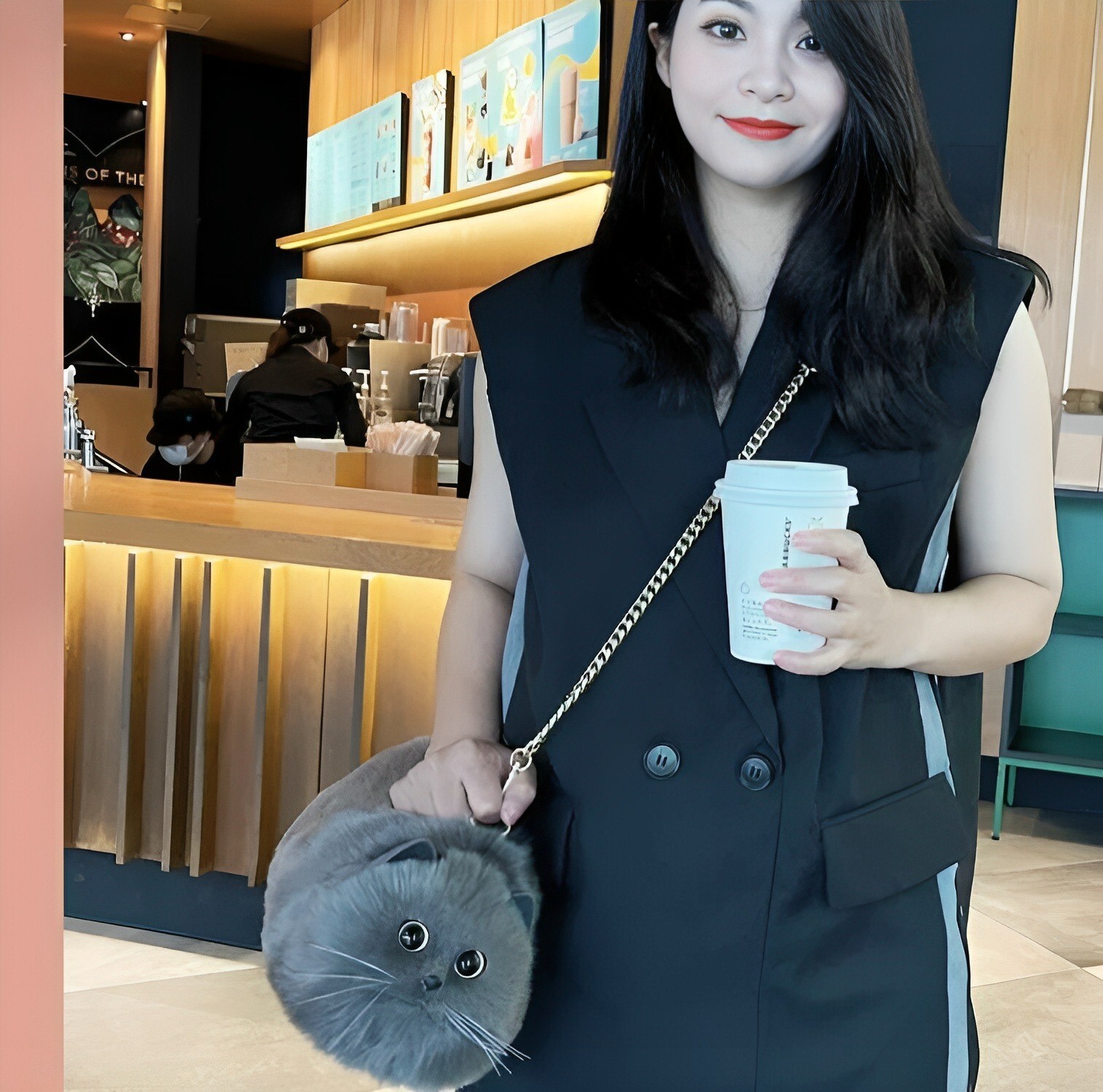 Handmade Plush Cat Shoulder Bag Cute Crossbody Purse Women Gift Kawaii Cat Bag