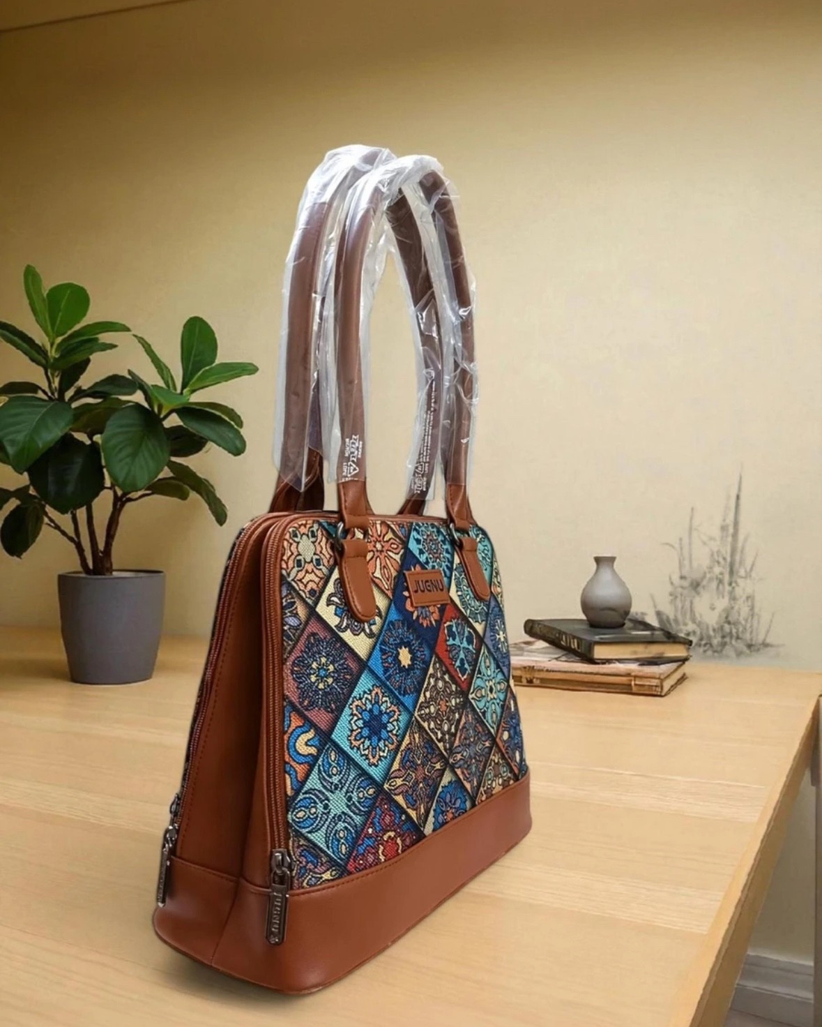 Stylish Jute & PU Leather Handbag for Women – Elegant, Spacious & Durable