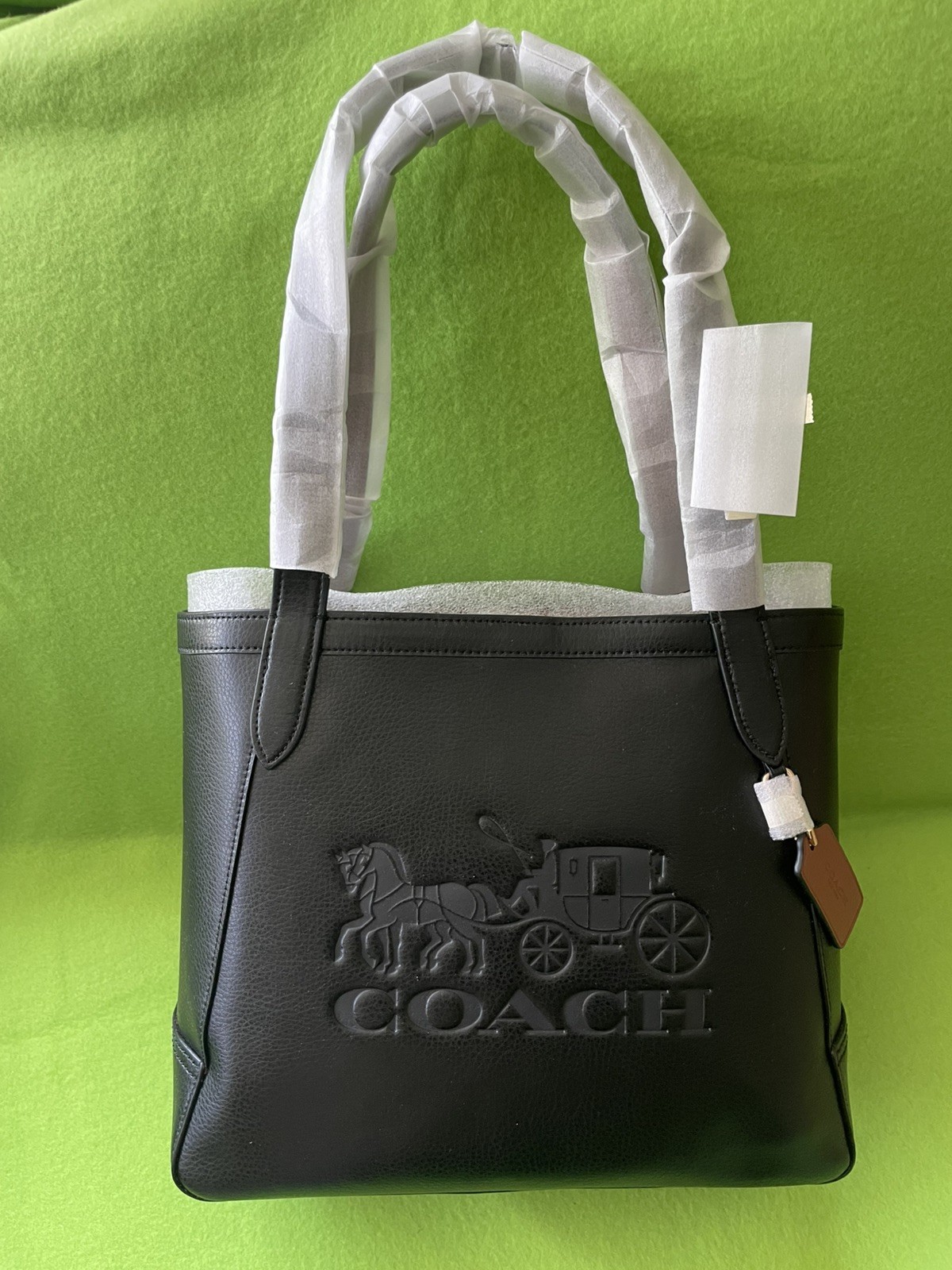 NWT Coach Black Embossed Logo Tote Bag Horse & Carriage Redwood Interior $378