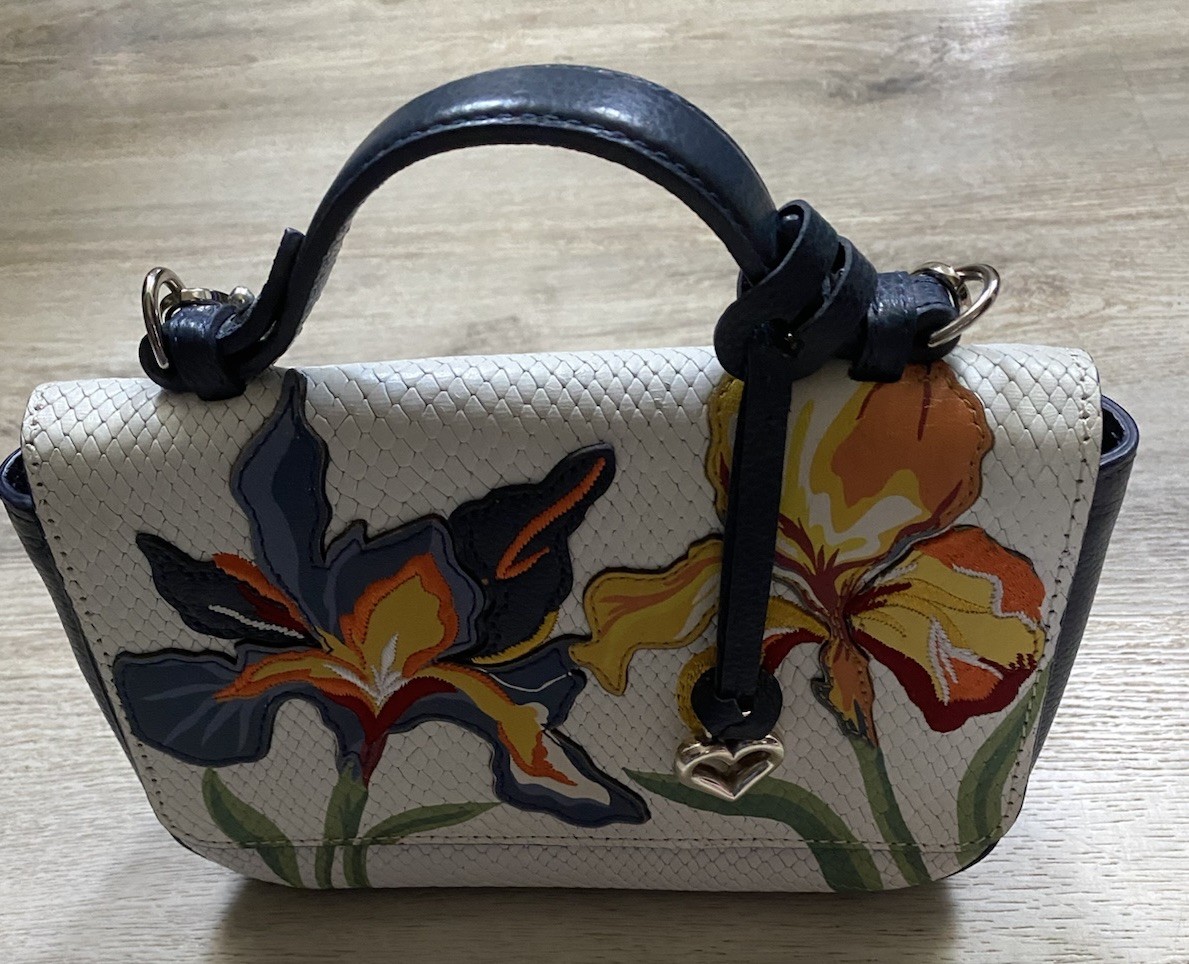 Brighton BRINN IRIS BLOOM White Floral Leather Flap Bag/Purse MRP $360 STUNNING!
