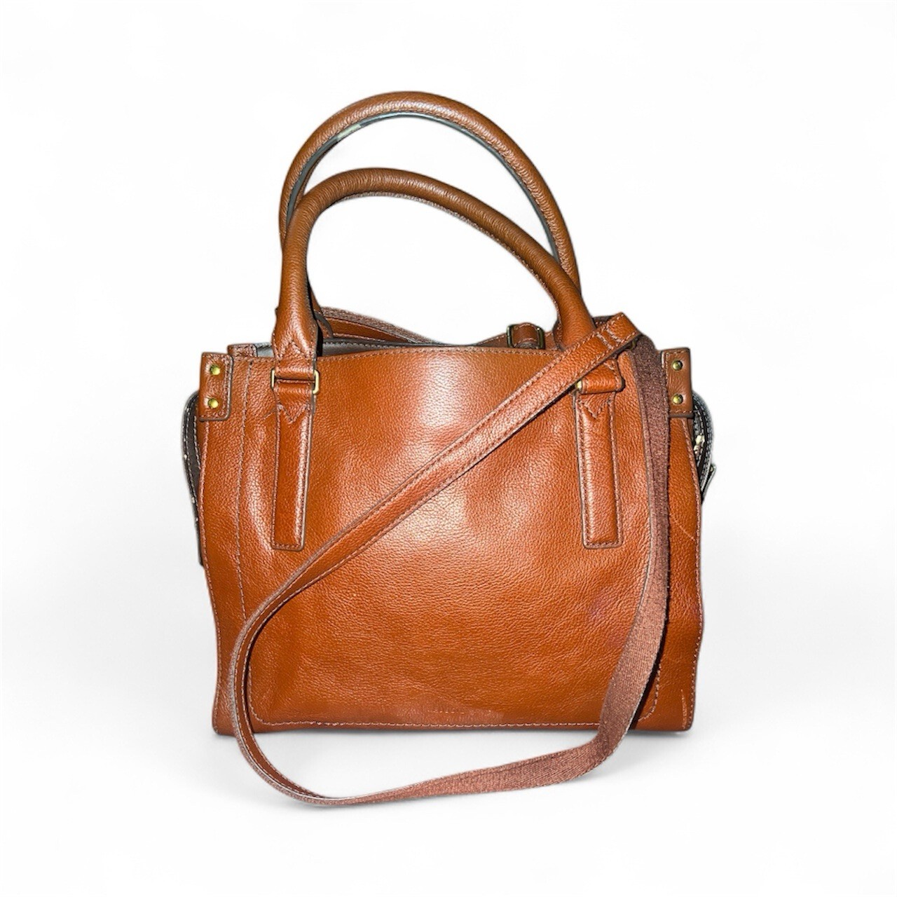 Vintage Fossil Tan Brown Cow Hide Leather Medium Handbag Purse