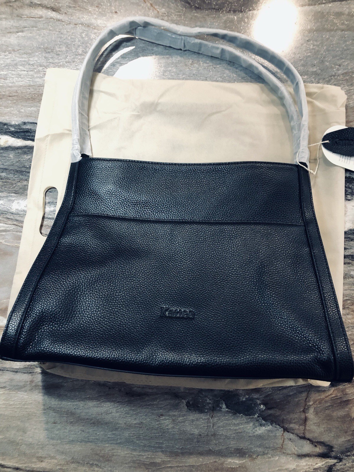 Kattee Black Leather Shoulder Handbag Purse With Dust Bag New With Tags