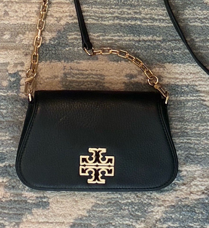 Tory Burch Britten Black Pebbled Leather Convertible Crossbody Gold Hardware EUC