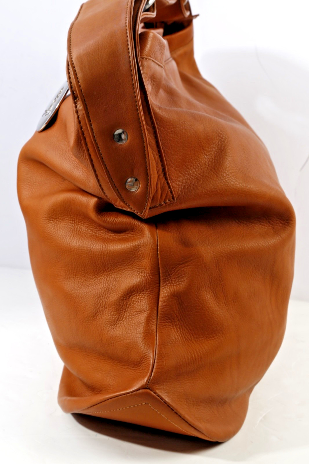 Cape Cod Equestrian Tan Cognac Leather Horsebit Oversized Slouchy Shoulder Bag