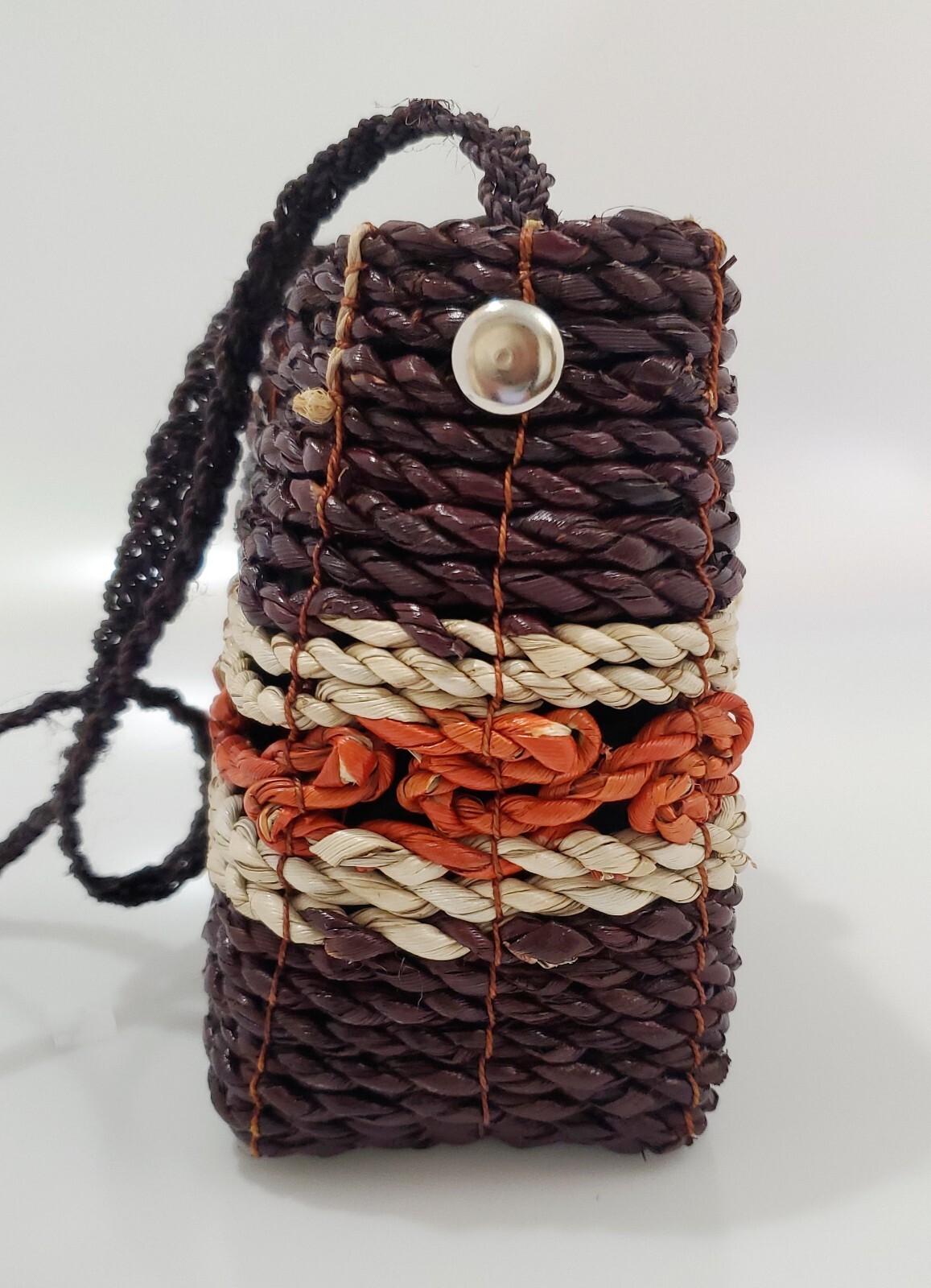 Straw Woven Lined Lightweight Shoulder Bag Dark Brown NEW