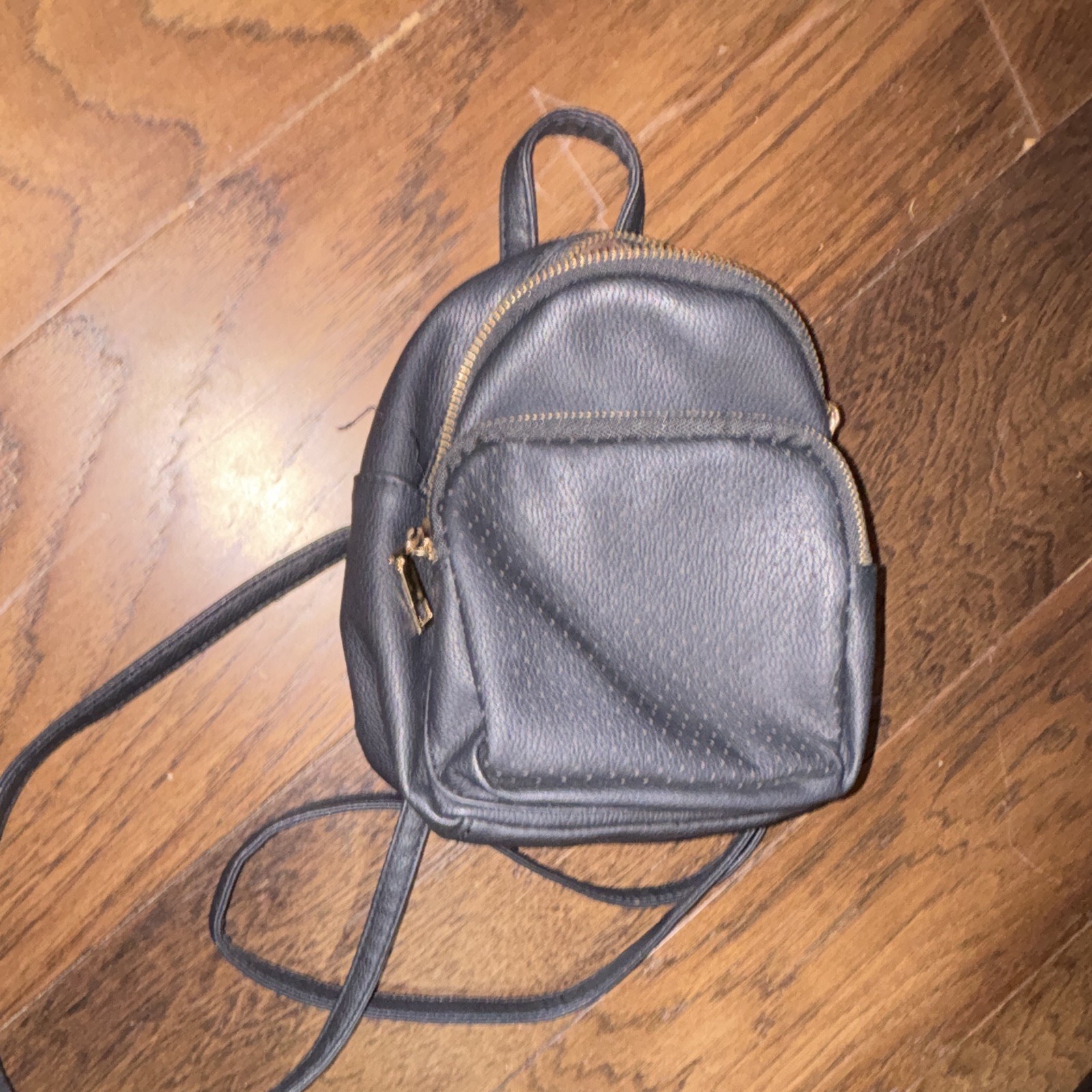 Women’s Black Mini Backpack Gold Hardware Zip Closure Lined Adj Strap