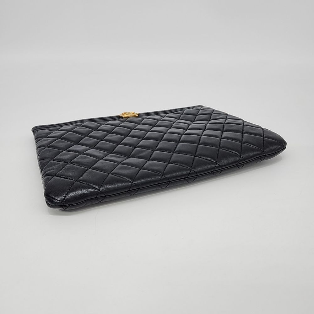 Chanel Black Quilted Leather Boy Clutch New Medium Size