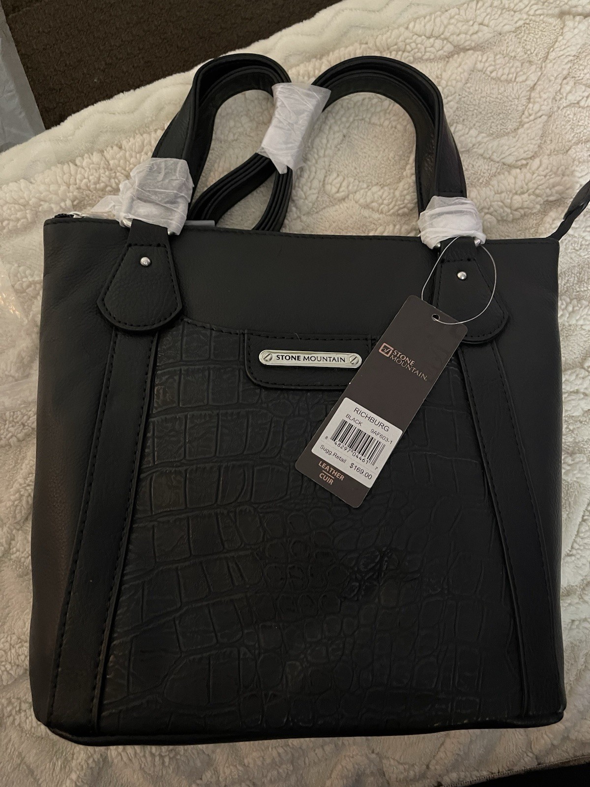 Stone Mountain Black Crocodile Embossed Satchel, Medium Zip