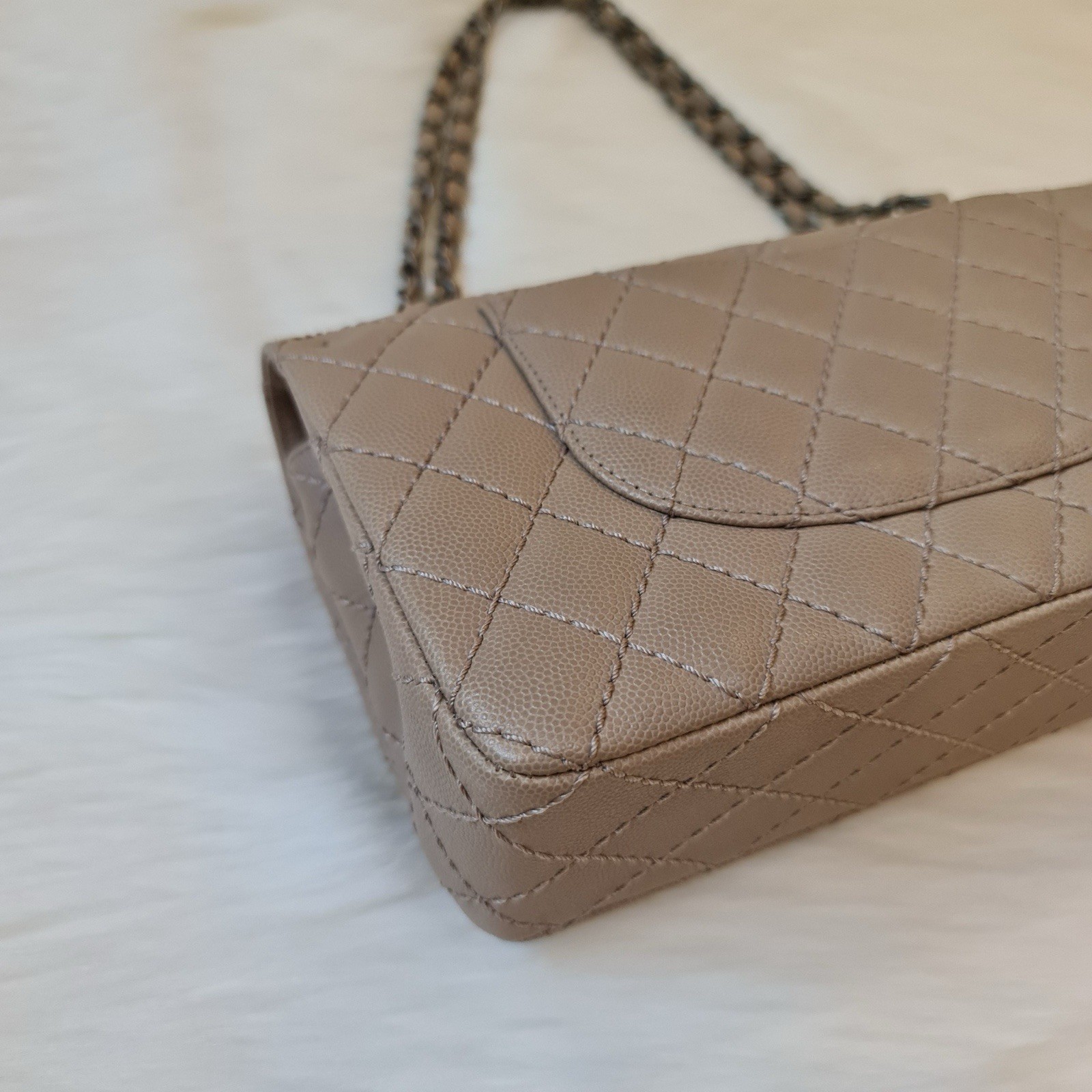 Chanel Classic Medium Double Flap Bag Beige Caviar Ruthenium Hardware 2017