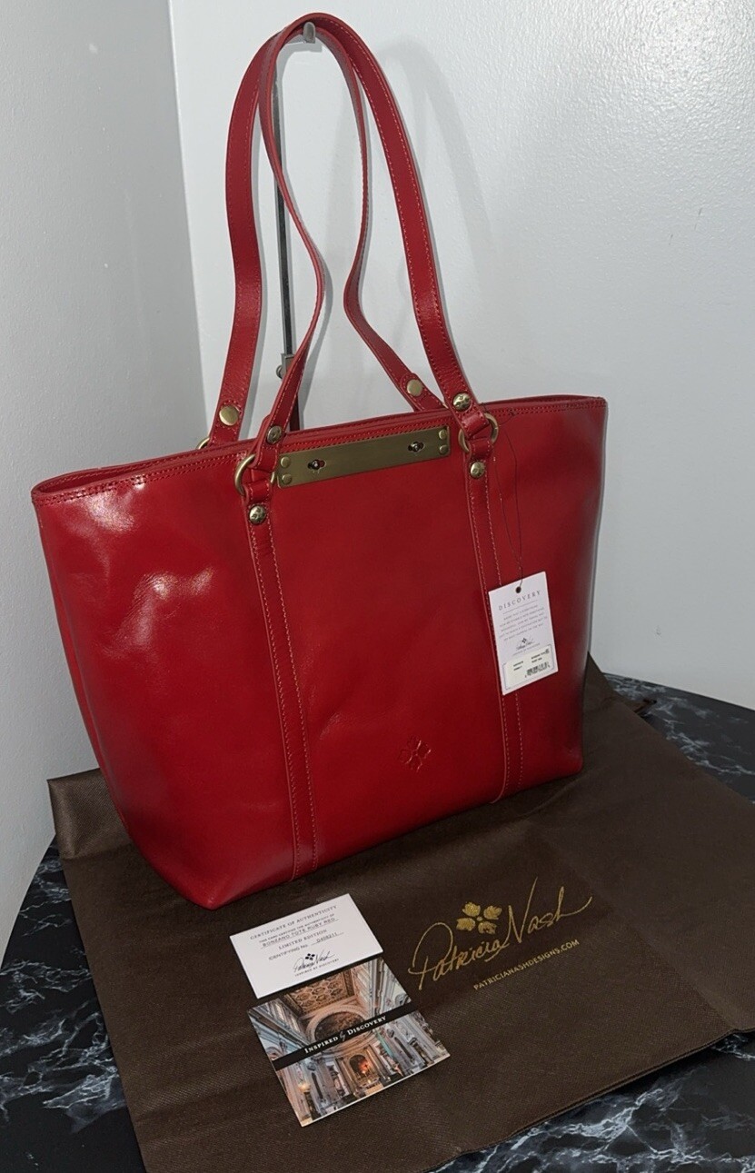 PATRICIA NASH Discovery Leather Bonzano Tote Ruby Red Large Bag —AUTHENTIC NEW