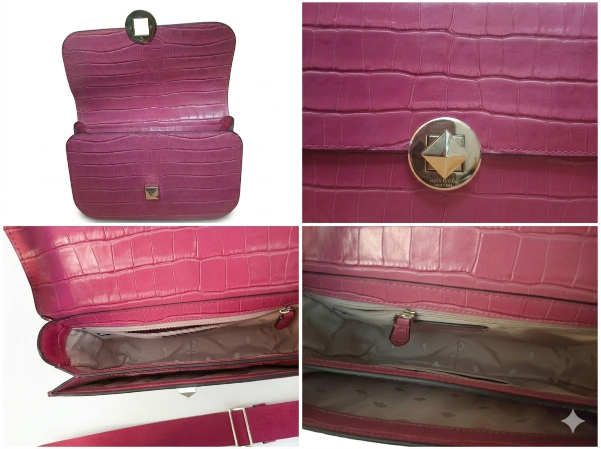 Kate Spade Audrey Flap Crossbody Festive Pink Croc Embossed Leather K9375 V095