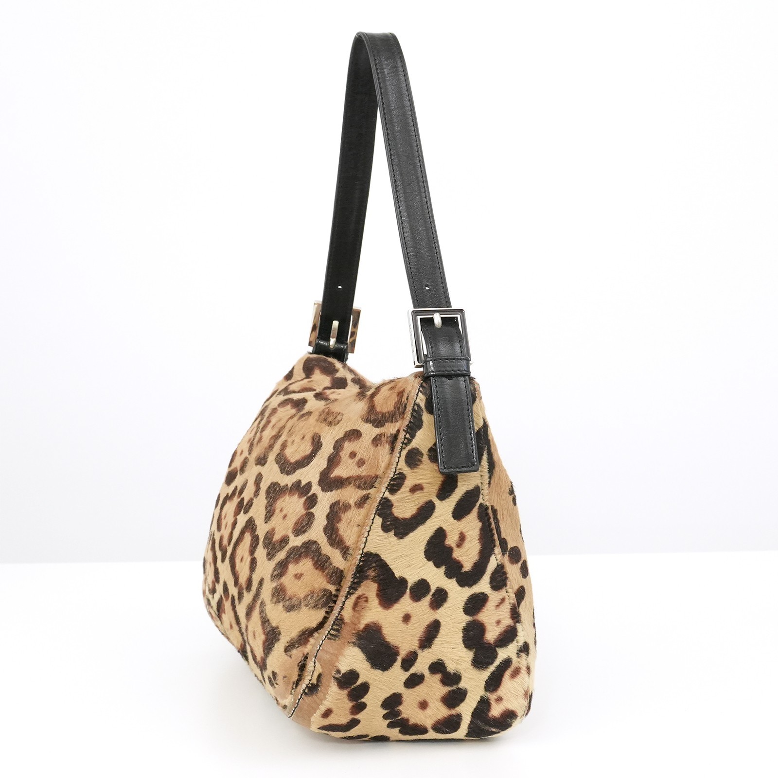 FENDI Pony Hair Mamma Baguette Shoulder Bag Leopard Pattern Auth #56895A