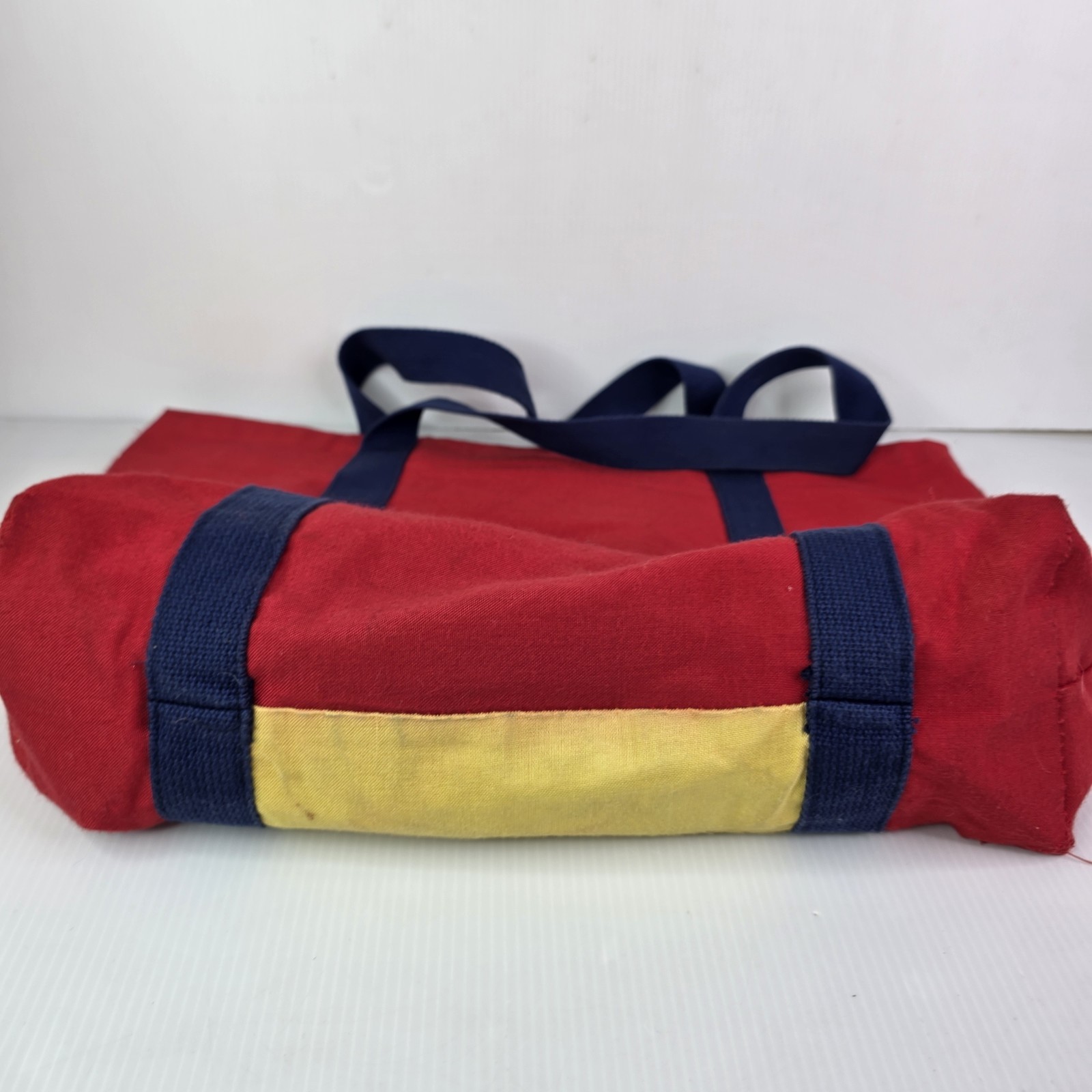 NEIMAN MARCUS Tote Bag Red Yellow Blue Straps Canvas 80’s Vintage