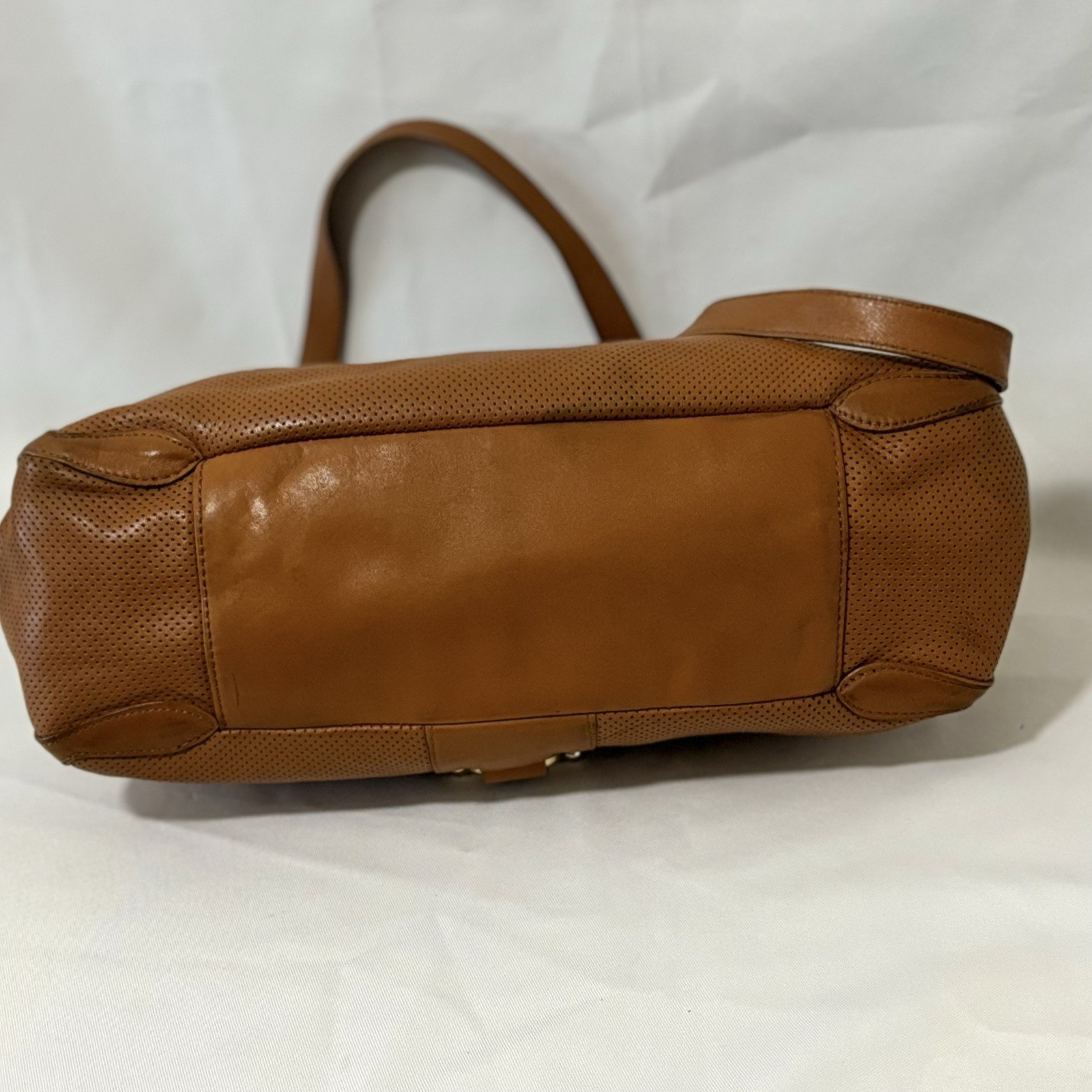 VIA SPIGA Medium Bag Leather Brown Shoulder Purse W/Gold Hardware