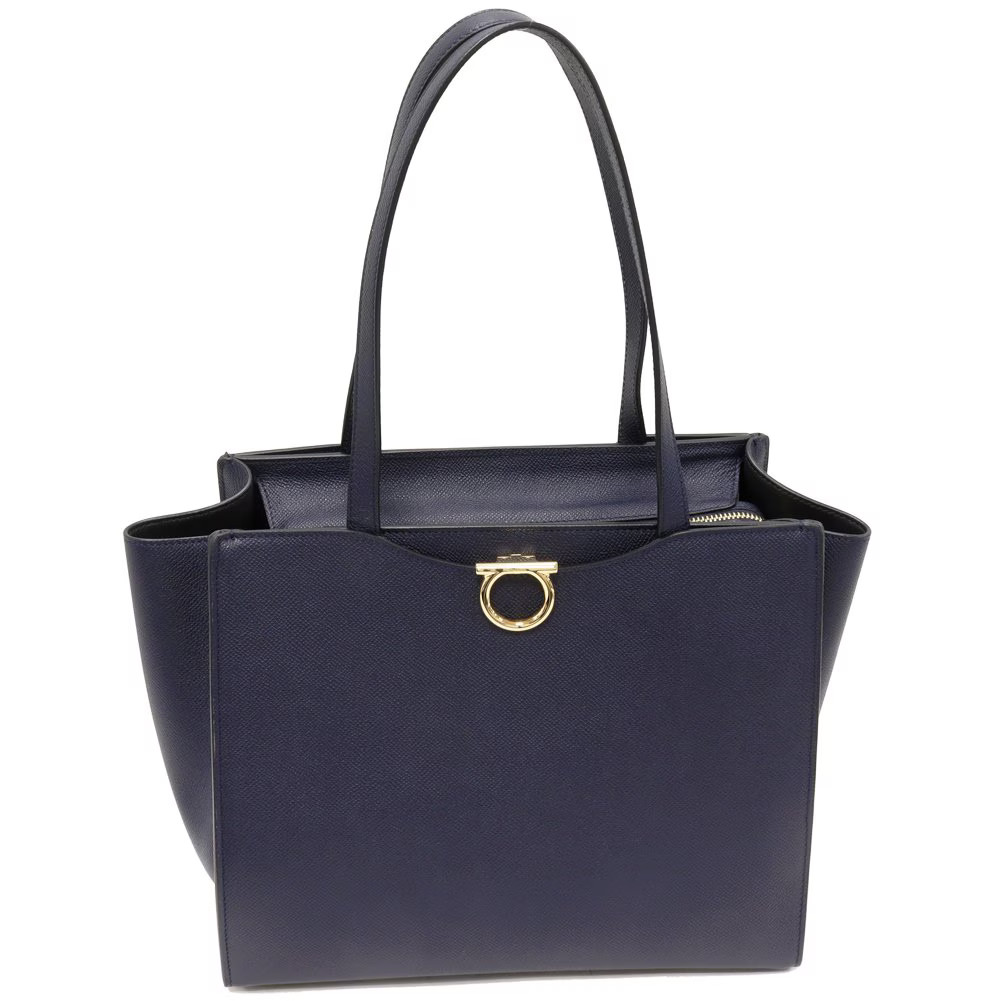 Salvatore Ferragamo Gancini Tote Bag Calf Navy Calfskin Navy Black #TKB086