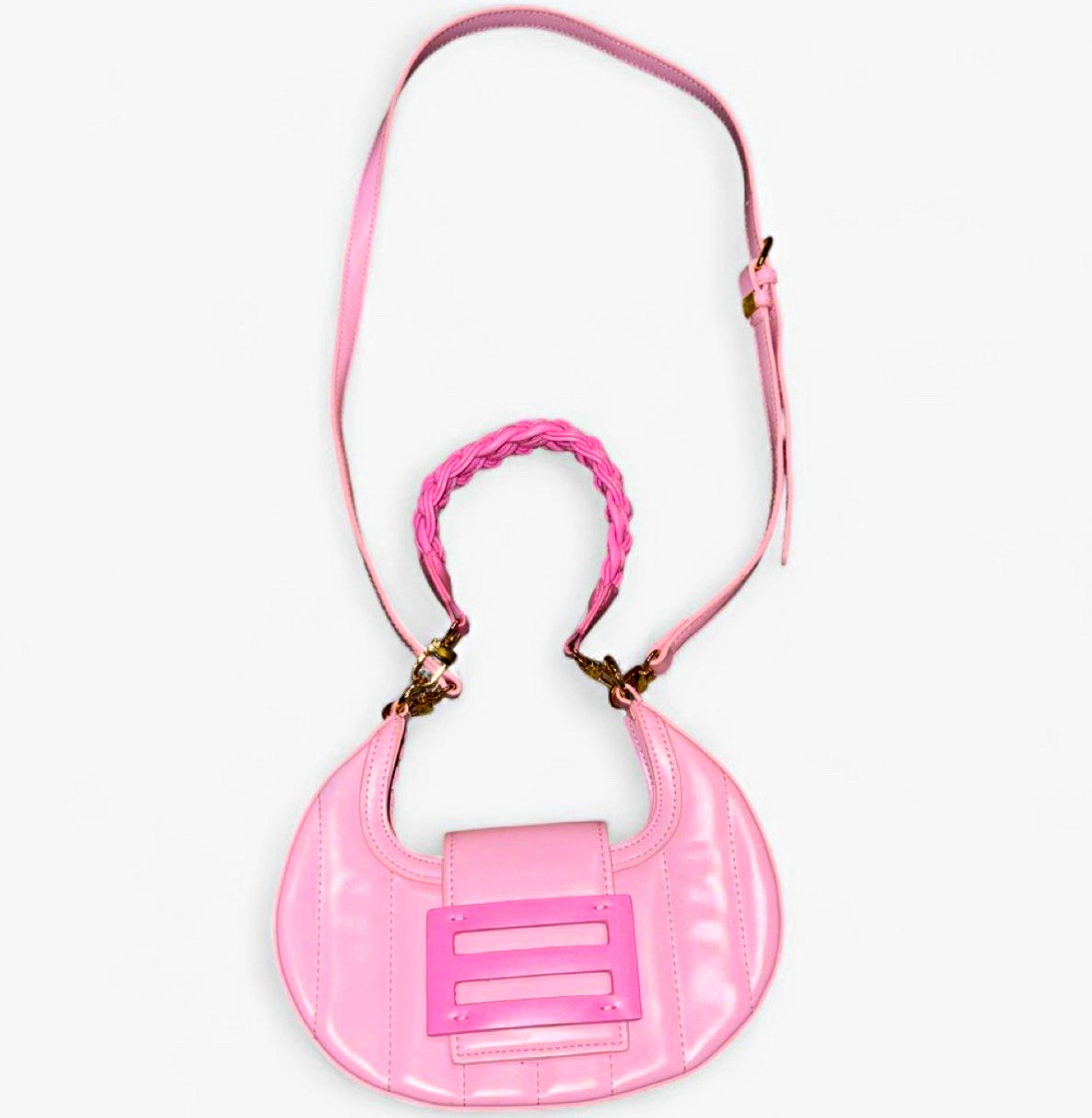 Pink faux leather handbag with gold hardware