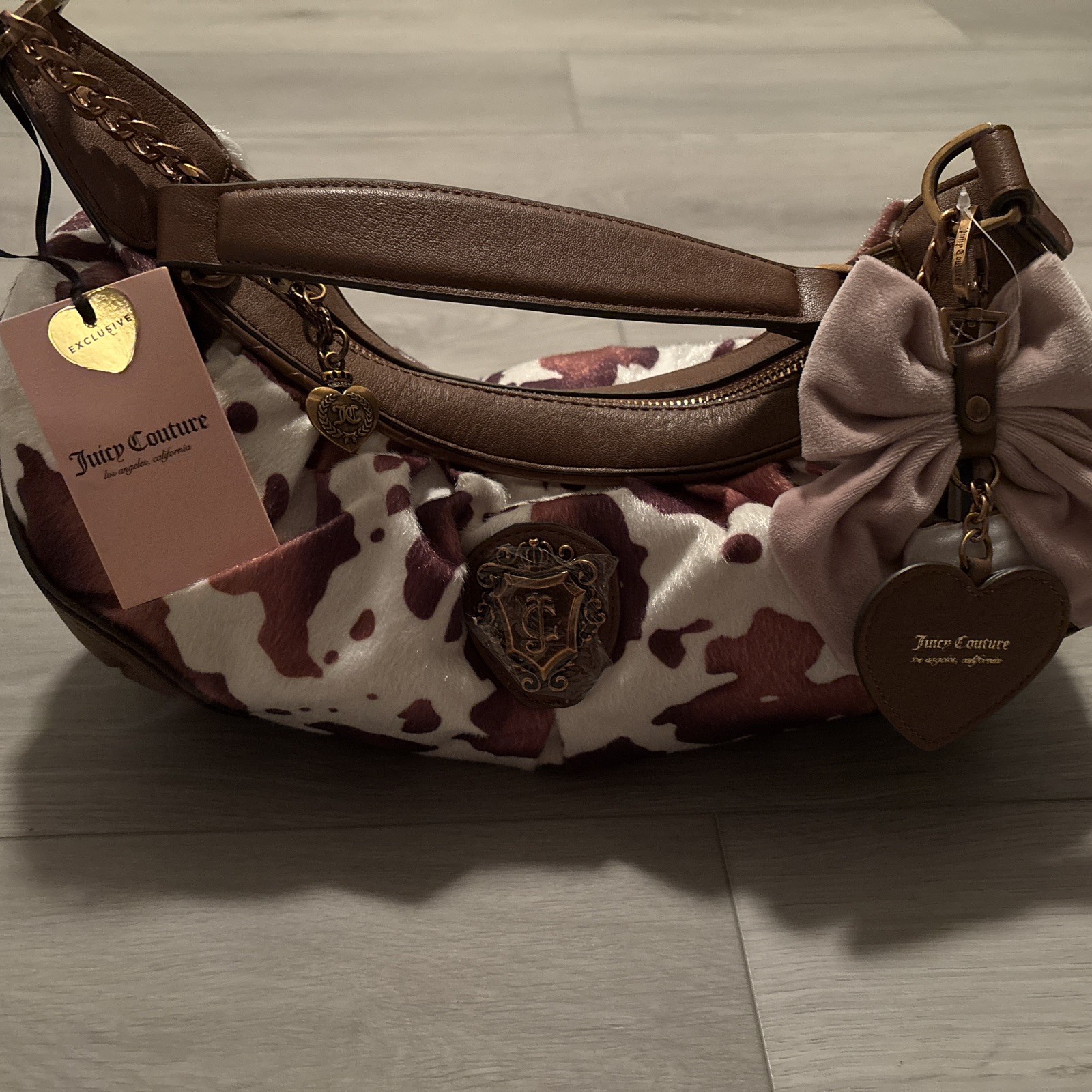 Viral Juicy Couture Romance Cow Hobo Bag Purse Brown New with bag charm bonus