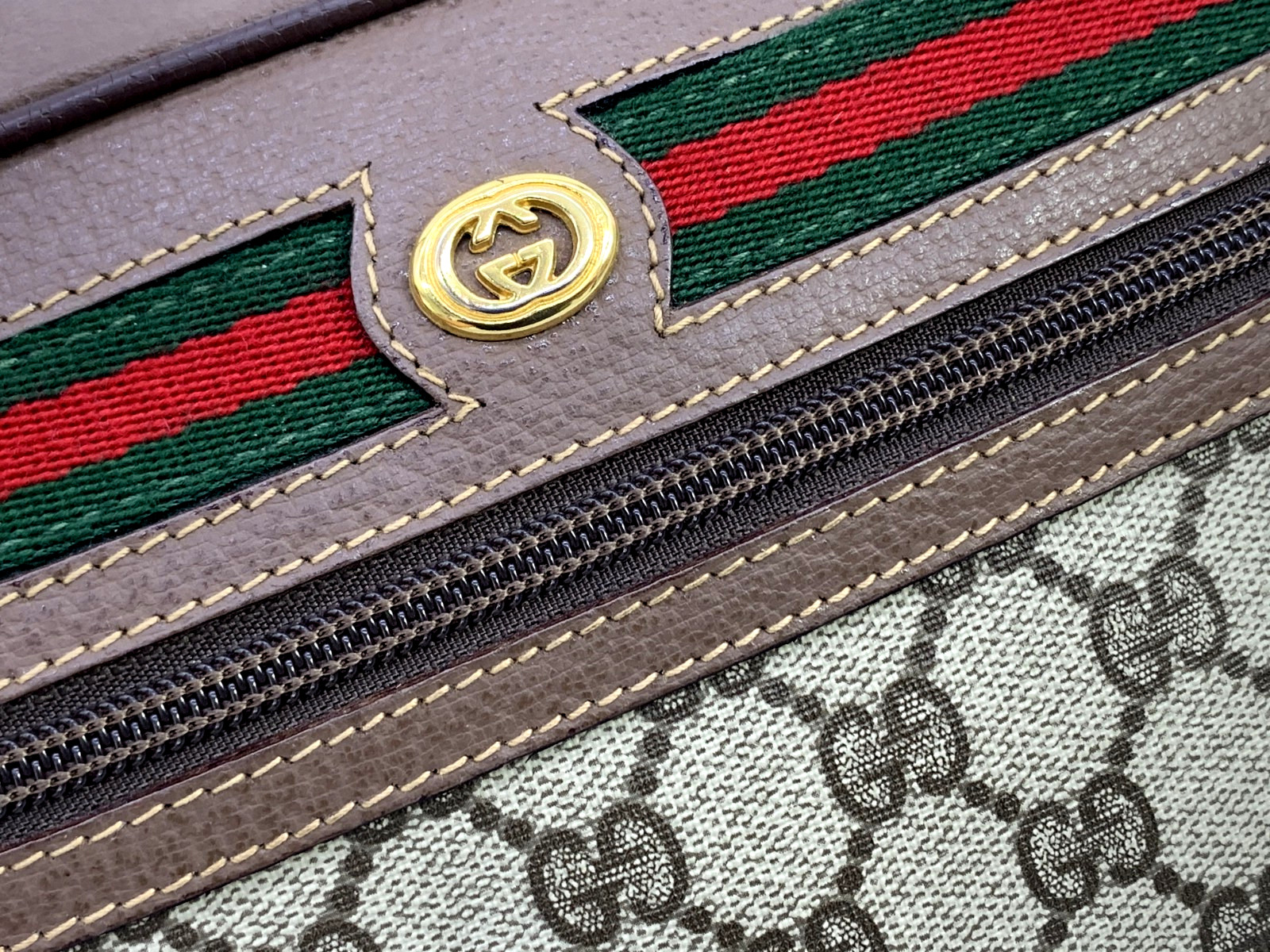 GUCCI VINTAGE Ophidia Shoulder Bag Sherry Line Brown Classic Large Authentic