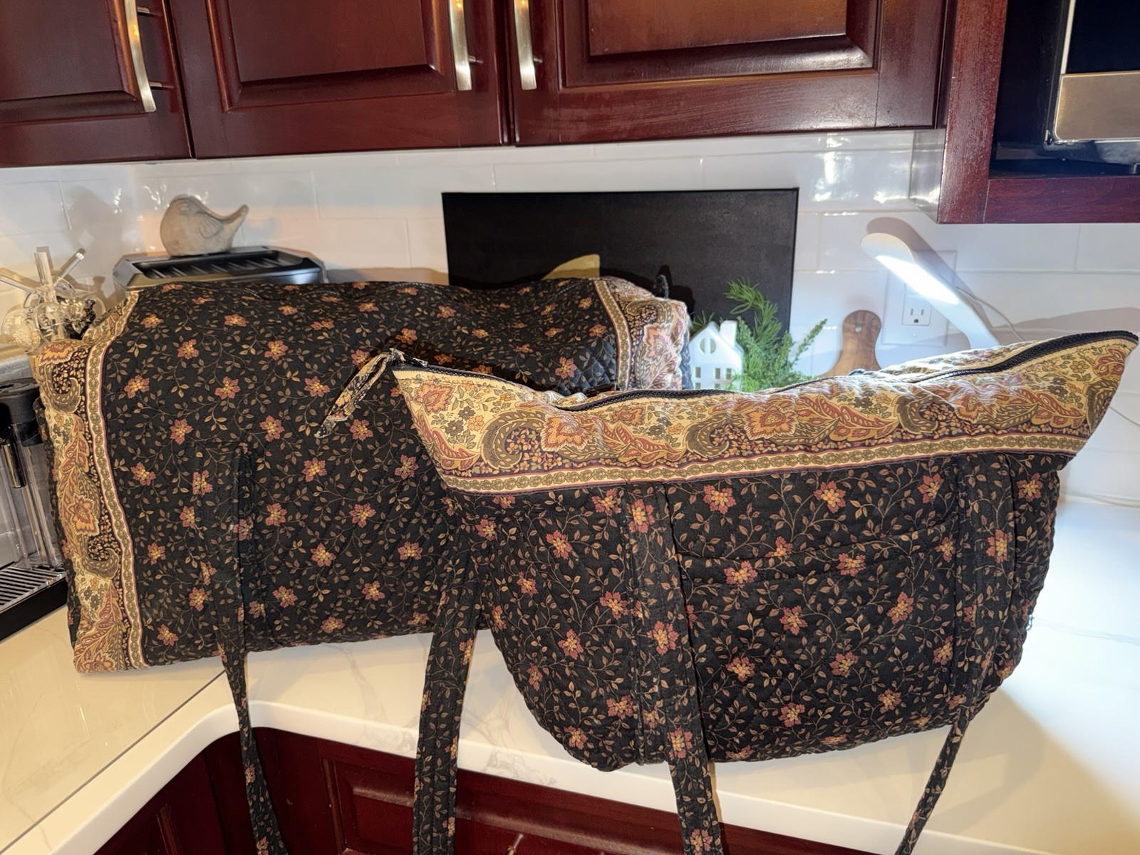 Lot of 2 vintage Vera Bradley quilted travel bags in the retired Black Walnut
