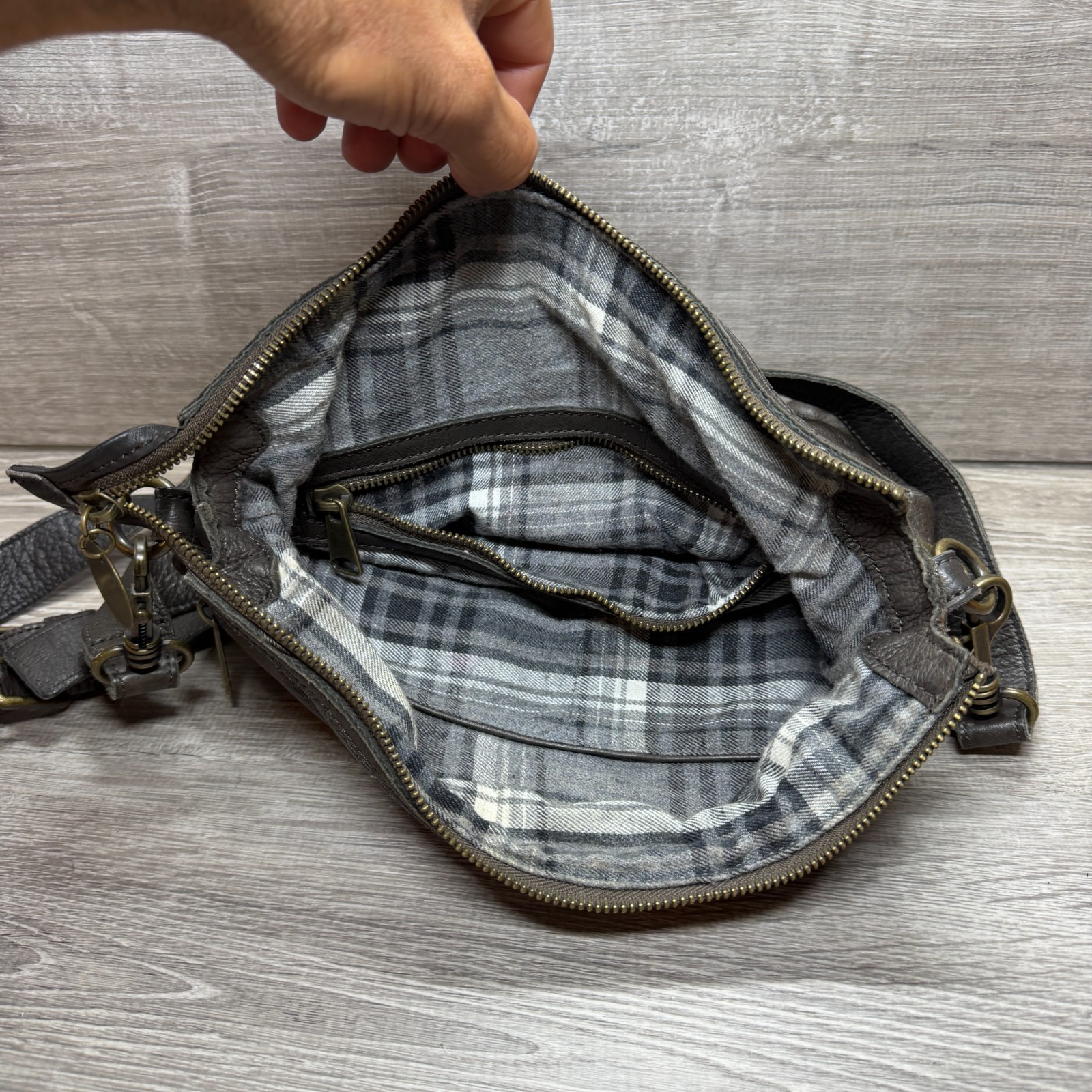 Liebeskind Berlin Brown Pebbled Leather Crossbody Bag Utility Pocket Purse