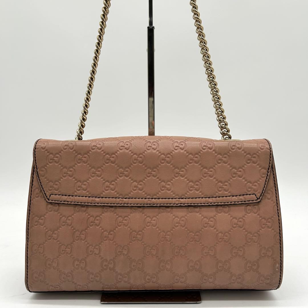 Gucci Emily Chain Shoulder Bag GG Guccissima Pink Beige Horsebit 295402 Auth
