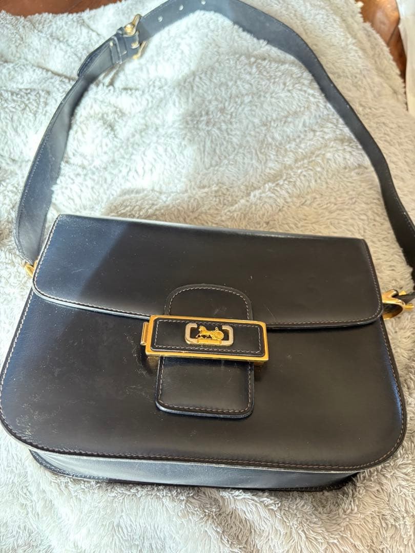Celine Horse Carriage Shoulder Bag Navy Leather Gold Hardware 9.4×7.1×2.4 inch