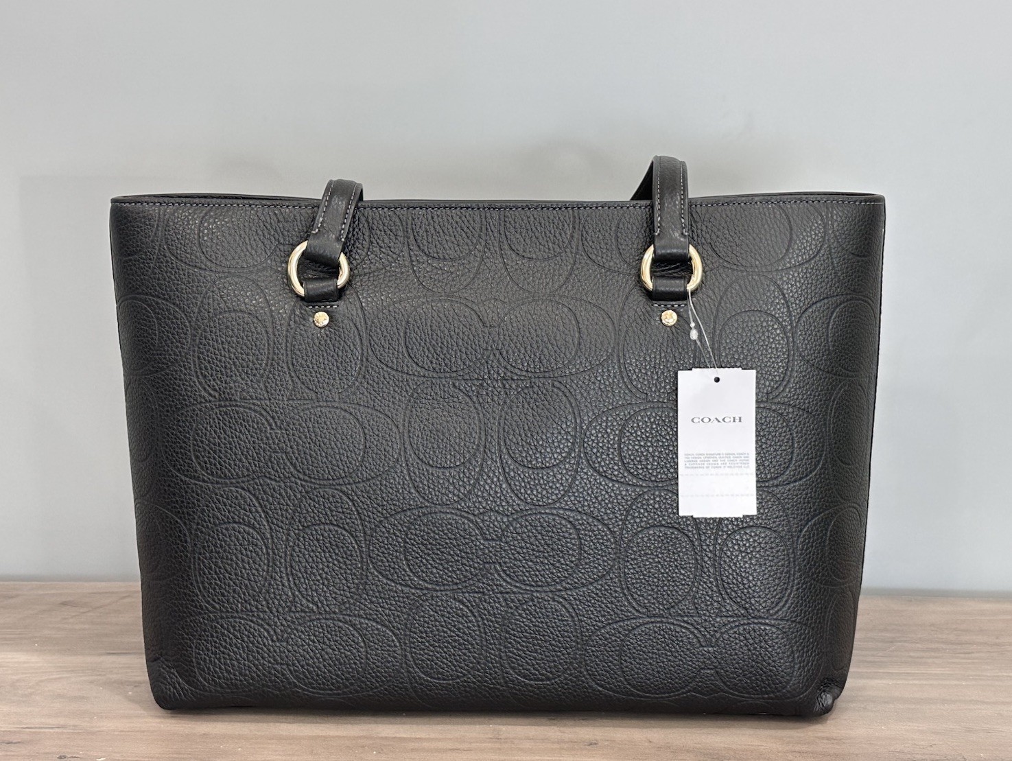 NWT COACH Station Tote Bag Shoulder Bag In Signature Leather Black Gold CCD49