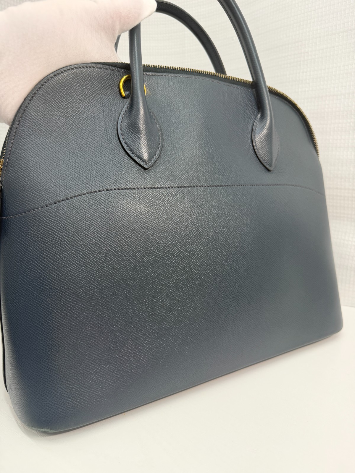 Hermes Bole 35 Shoulder Bag Silver Blue □C Women’s