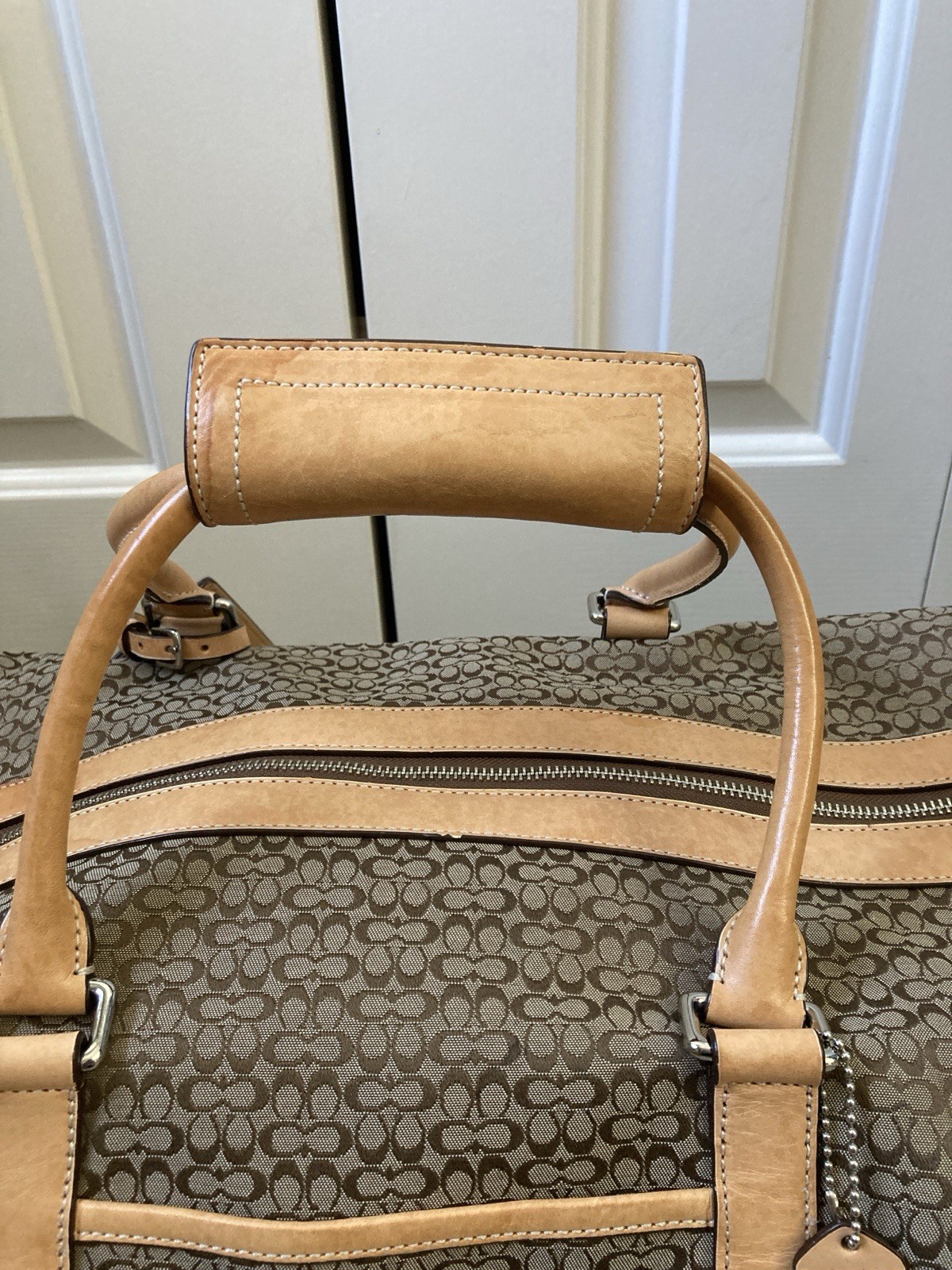 Genuine Coach Signature Duffle Bag – Brown/Tan with Tan Leather Trim F77013