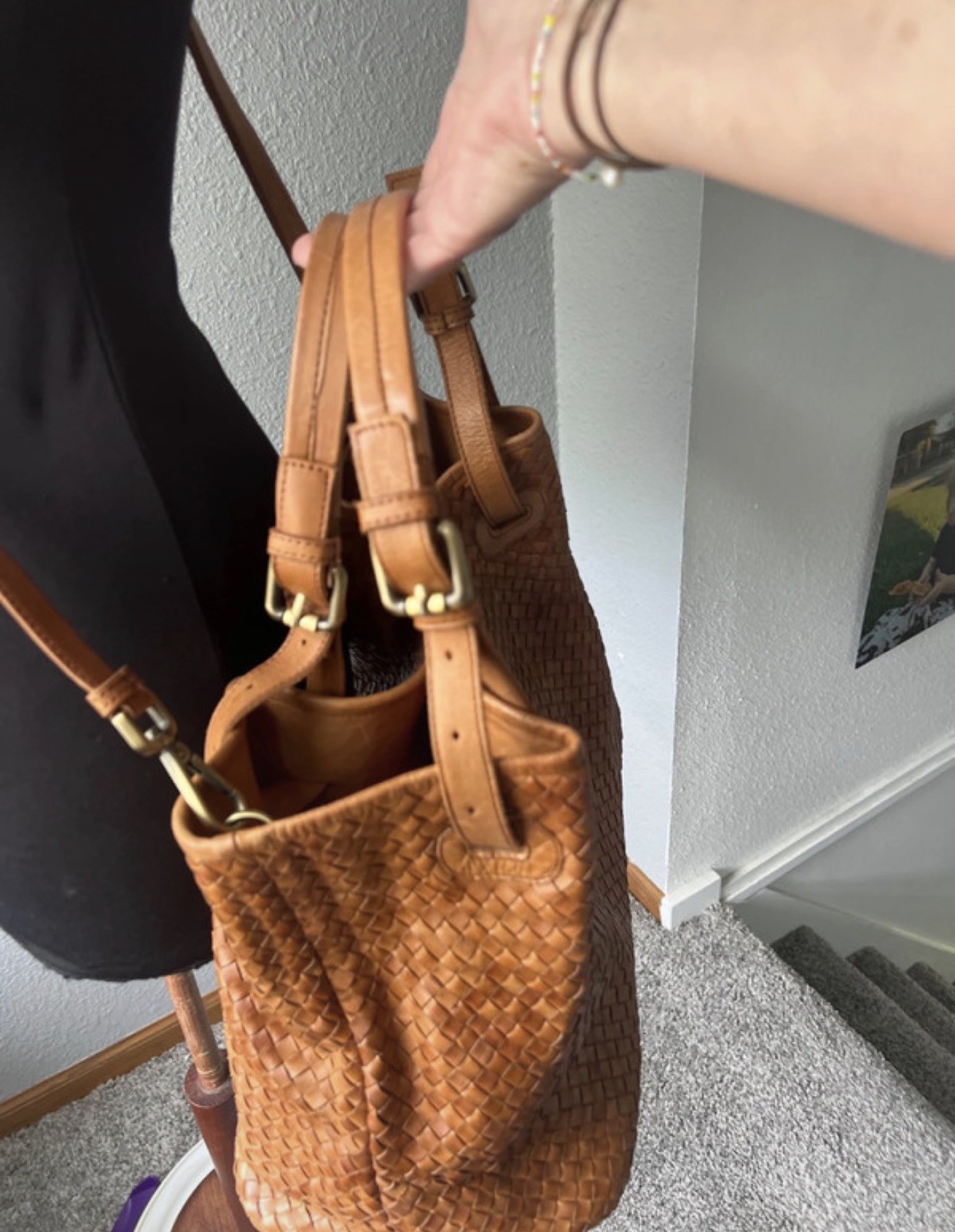 VALENTINA Large Woven Brown Leather Slouchy Handbag Crossbody Made In Italy