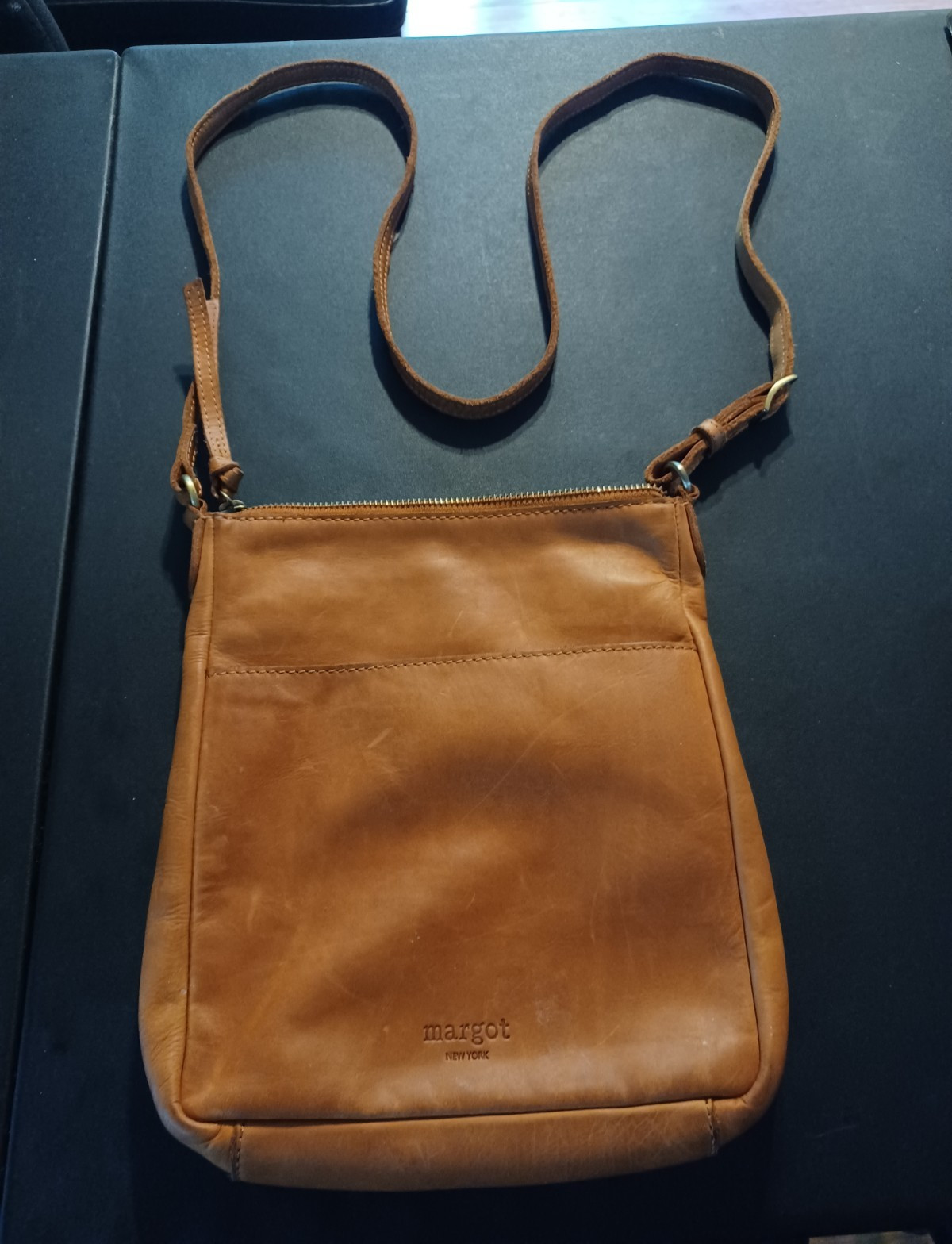 Margot New York Genuine Leather Crossbody Shoulder Bag Brown Adjustable Strap