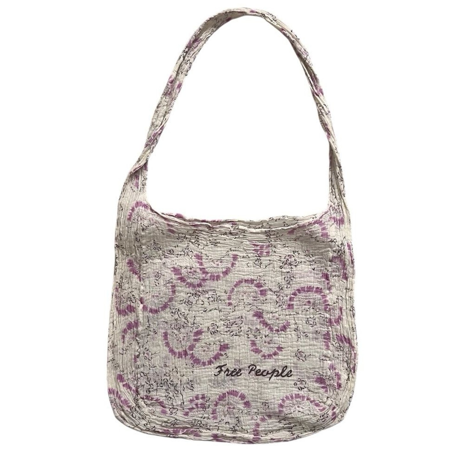 Free People Shoulder Sling Bag Lightweight Semi-Sheer Cream Purple Boho Beach