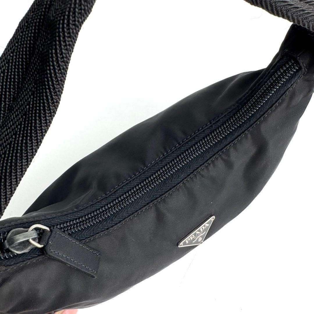 Prada Triangle One Shoulder Bag Nylon Black Used Authentic