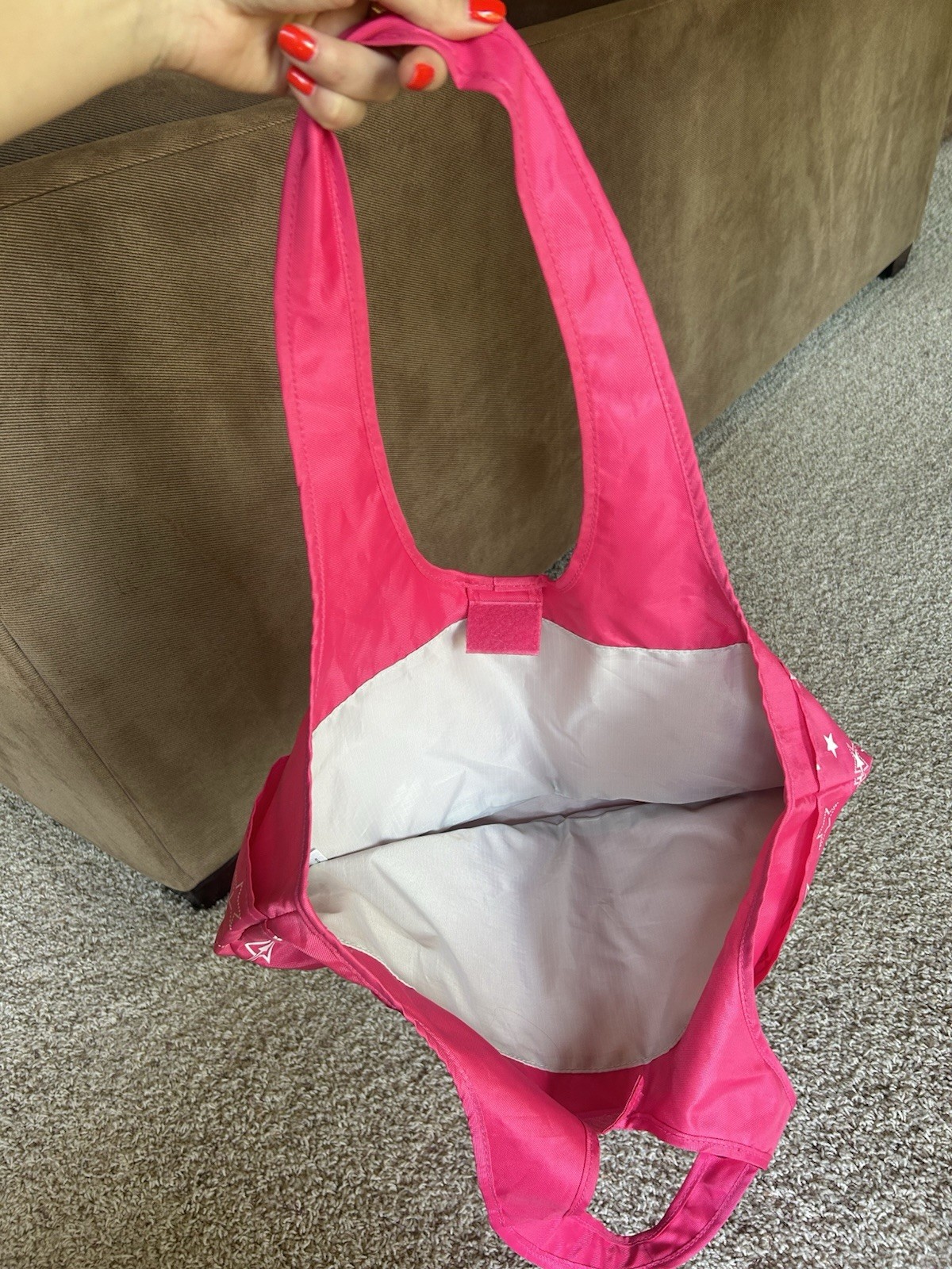 American Girl Pink & White Star Print Tote Bag Shoulder Strap, Logo Accents