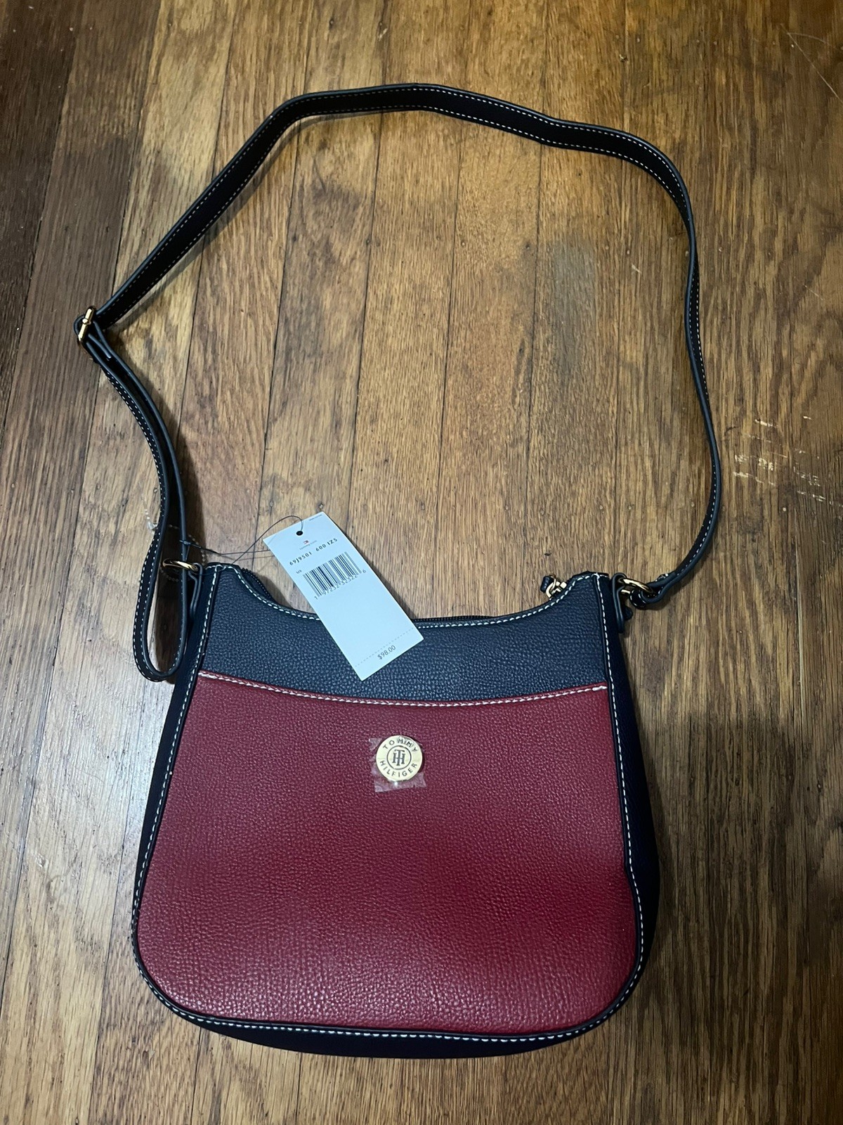 Tommy Hilfiger Navy Red Tote Bag Womens Logo Print Zipper Compartments $98 MSRP