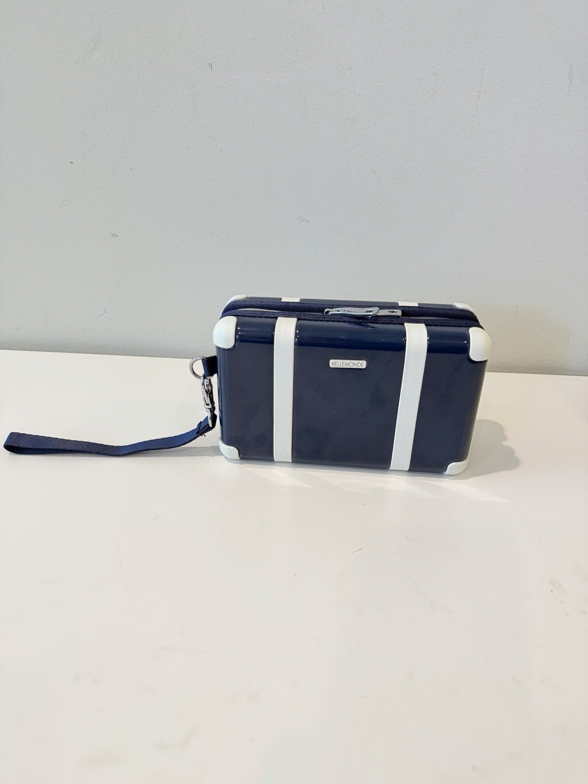 Bellemonde Mini Luggage Toiletries Bag with Handle Navy Blue Clutch Hard Case