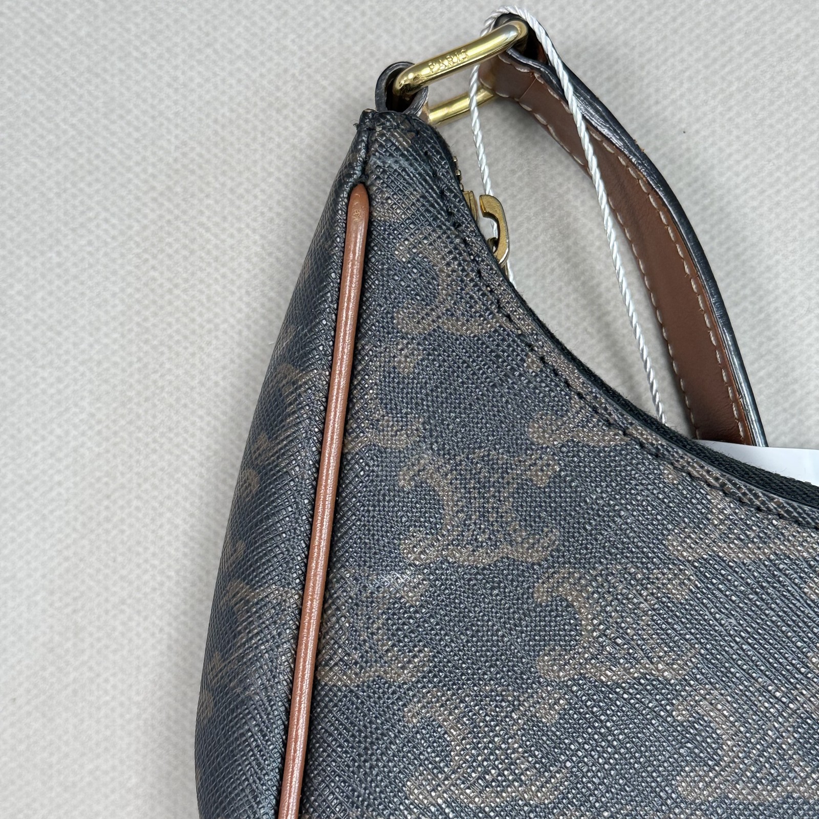 AUTH Celine Ava Bag Triomphe Coated Canvas Brown Hobo Bag Shouder Bag Gold HDW