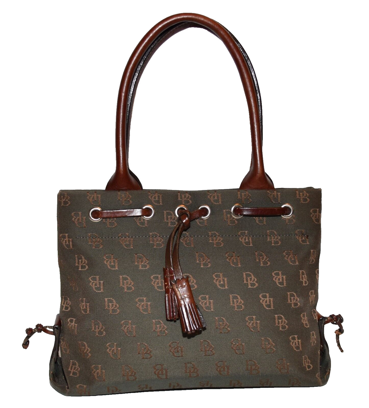 Dooney & Bourke Dark Brown Signature Logo Fabric Leather Trim Shoulder Bag NWOT