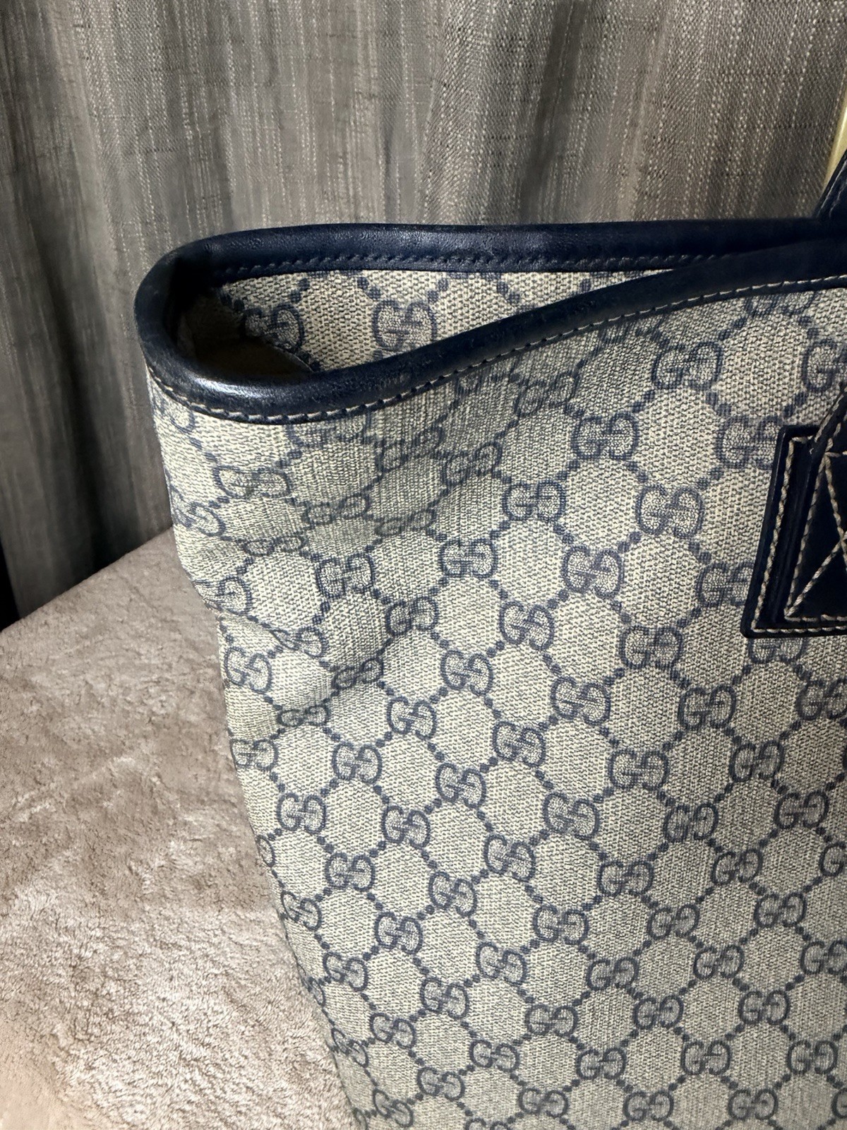 Gucci GG Supreme Monogram Navy Shopping Tote Purse Bag NICE Vintage