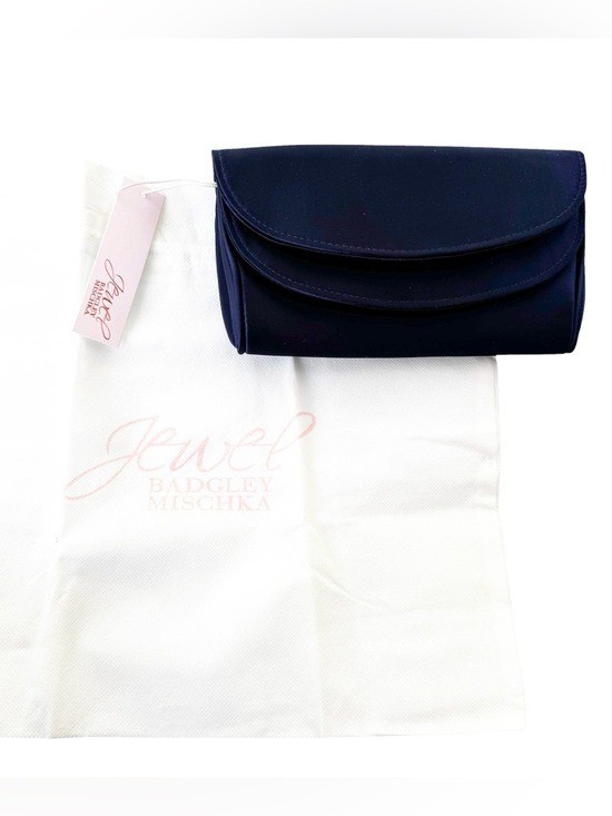 NWT JEWEL BADGLEY MISCHKA Satin Evening Amelia Bag Clutch or Shoulder Bag Navy