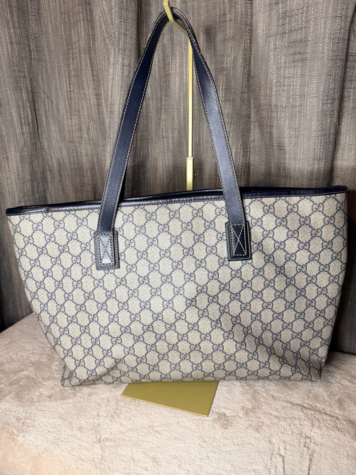 Gucci GG Supreme Monogram Navy Shopping Tote Purse Bag NICE Vintage