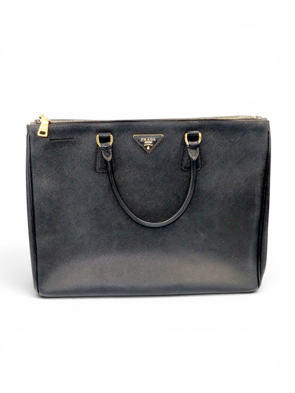 Prada Saffiano Large Galleria Double Zip Tote Black Leather Gold Hardware | COA