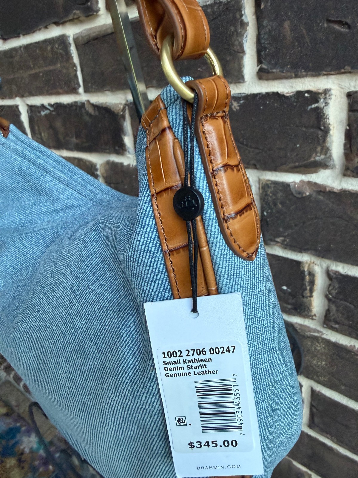 NWT$345 Brahmin Small Kathleen Denim Starlit Shoulder Bag blue brown nubuck lthr