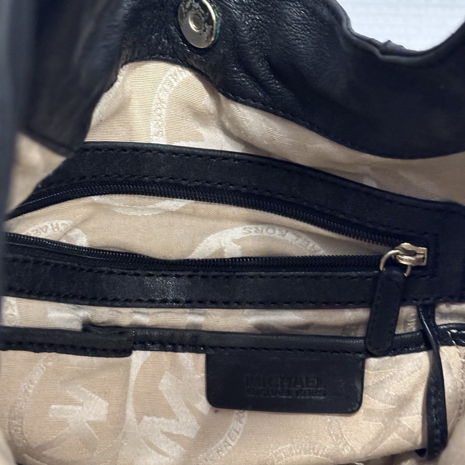 Women’s Michael Kors “Calista” Black Leather Shoulder Bag With Gold Tone Accents