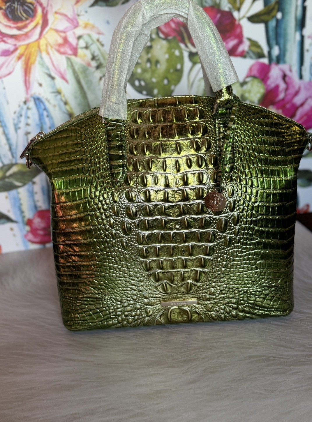 Brahmin Large Duxbury Satchel Cacti Green Melbourne Leather WRAPPED HANDLES NWT