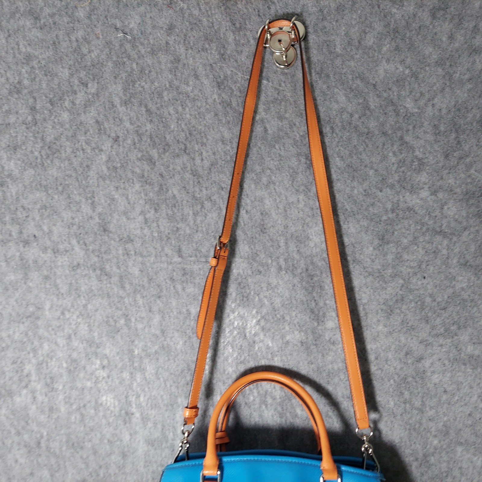 Coach Pebbled Leather Satchel Crossbody Bag Handbag Blue Orange Shoulder Purse