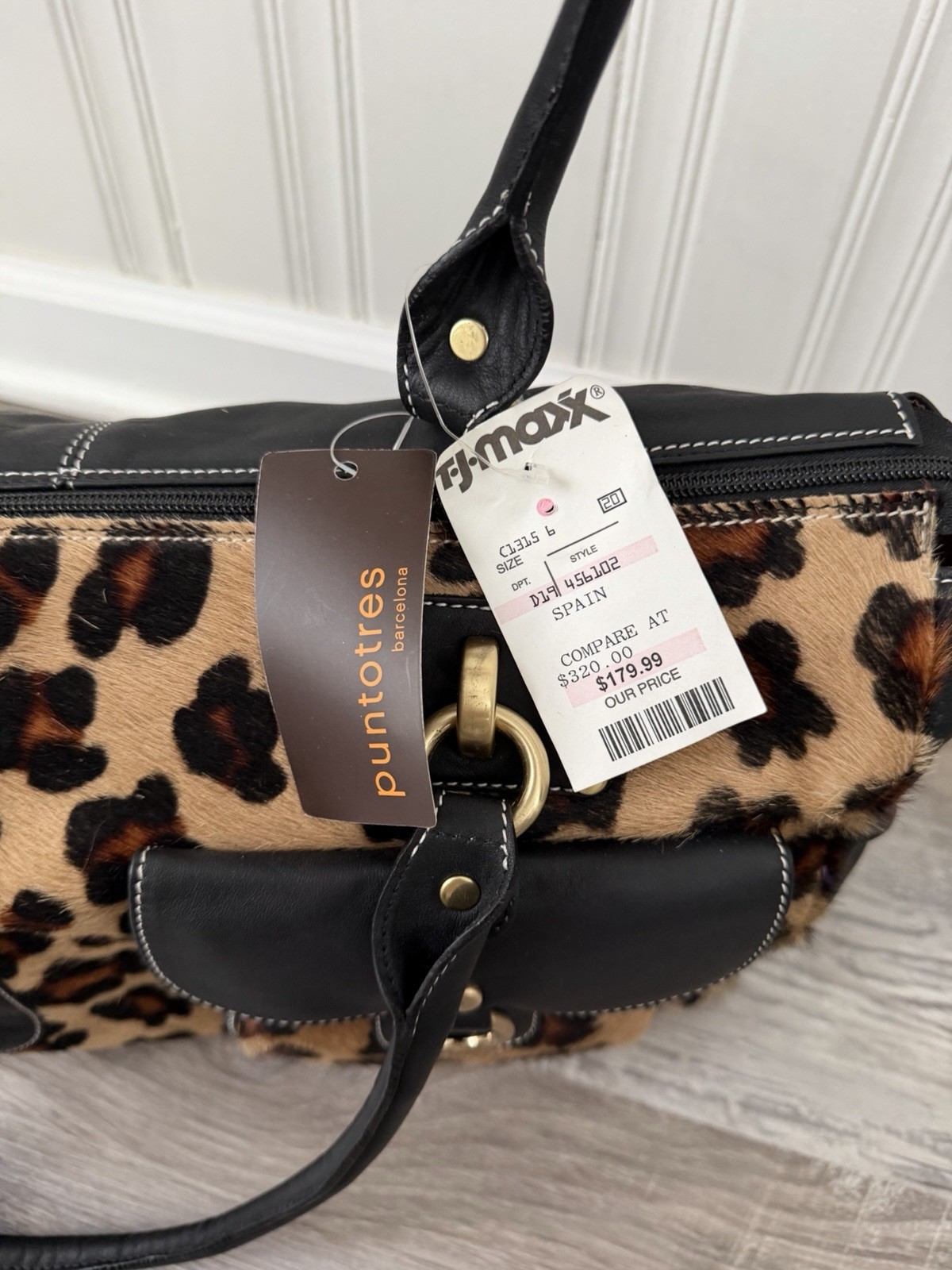 Puntotres Barcelona Genuine Leather Leopard Print Handbag Made in Spain