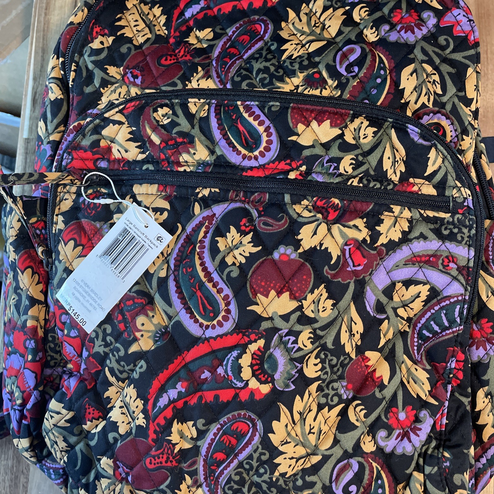 NWT VERA BRADLEY Large Bancroft Backpack, midnight garden paisley, $145